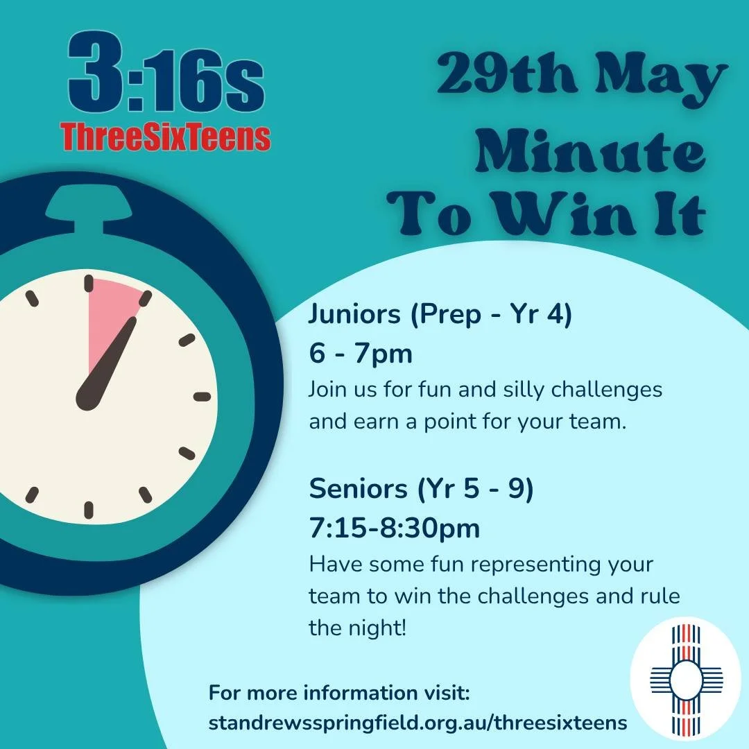 3.16s is on tonight for Minute to Win It!
Come join the fun and bring a friend along! 🎉

https://www.standrewsspringfield.org.au/events-1/threesixteens-2026-term2