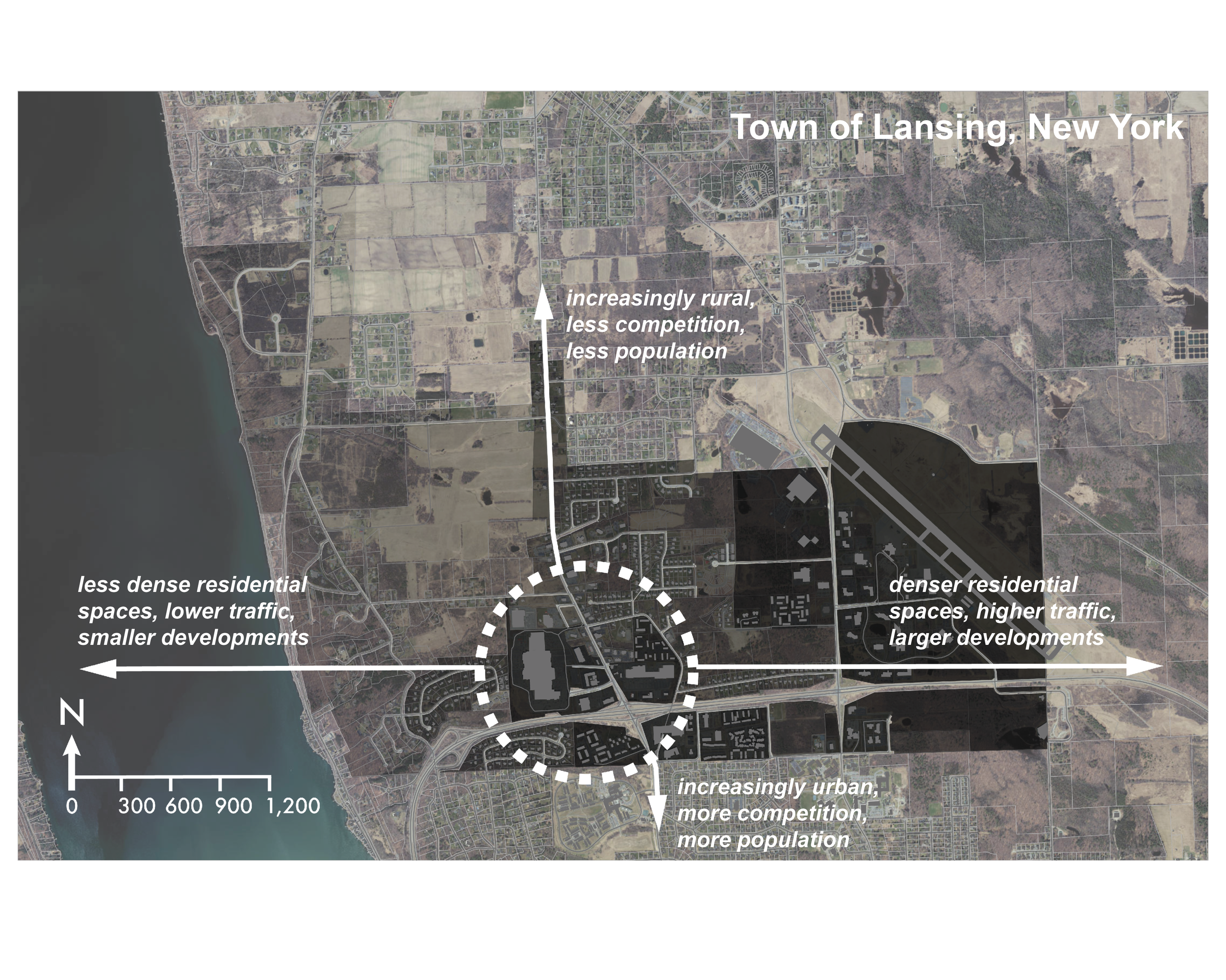This past fall, the Advanced Urban Design Workshop in Cornell AAP focused on a local site in dire need of rethinking: the Ithaca and Cayuga shopping malls in Lansing, just north of Cornell’s campus. In analyzing the site, we realized that there was