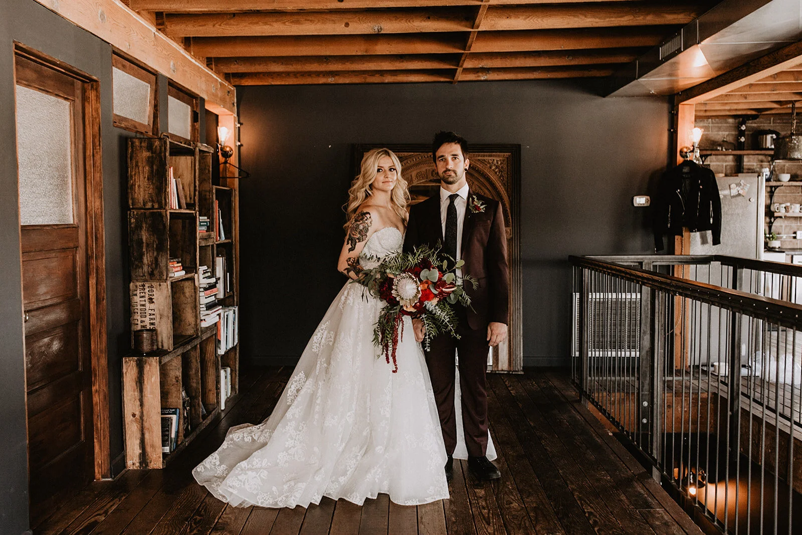 Bride and Groom first look at urban warehouse in Los Angeles