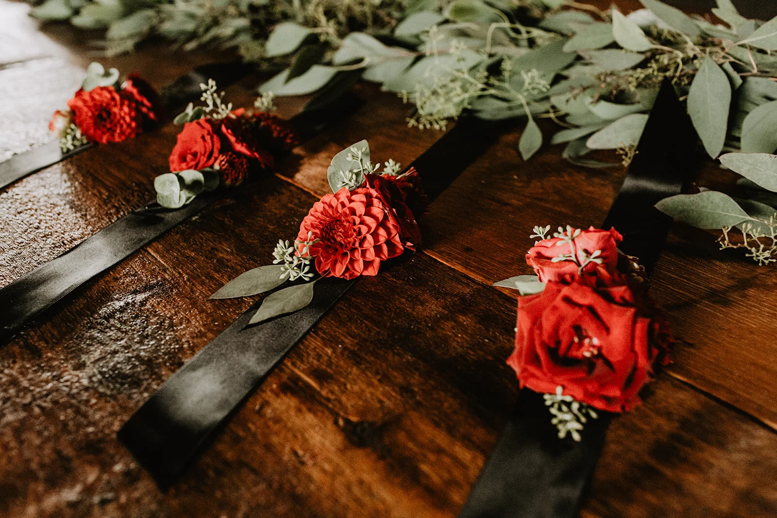 Red rose dahlia corsage wristlet bracelt