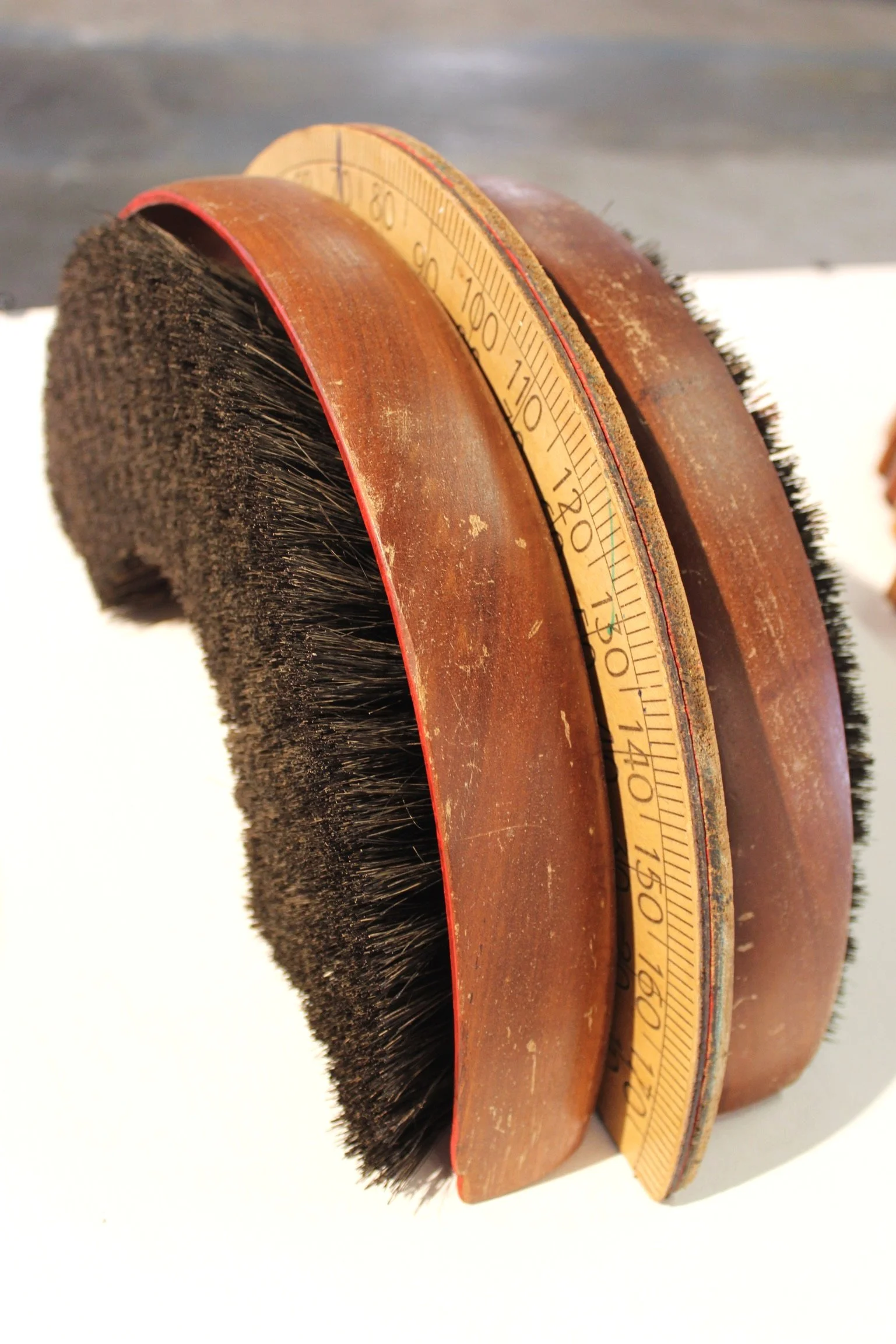 Found Objects Artwork comprised of reclaimed timber bowls, brushes and rulers