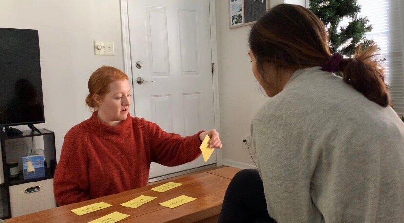 Running through the card sorting activity with a user.