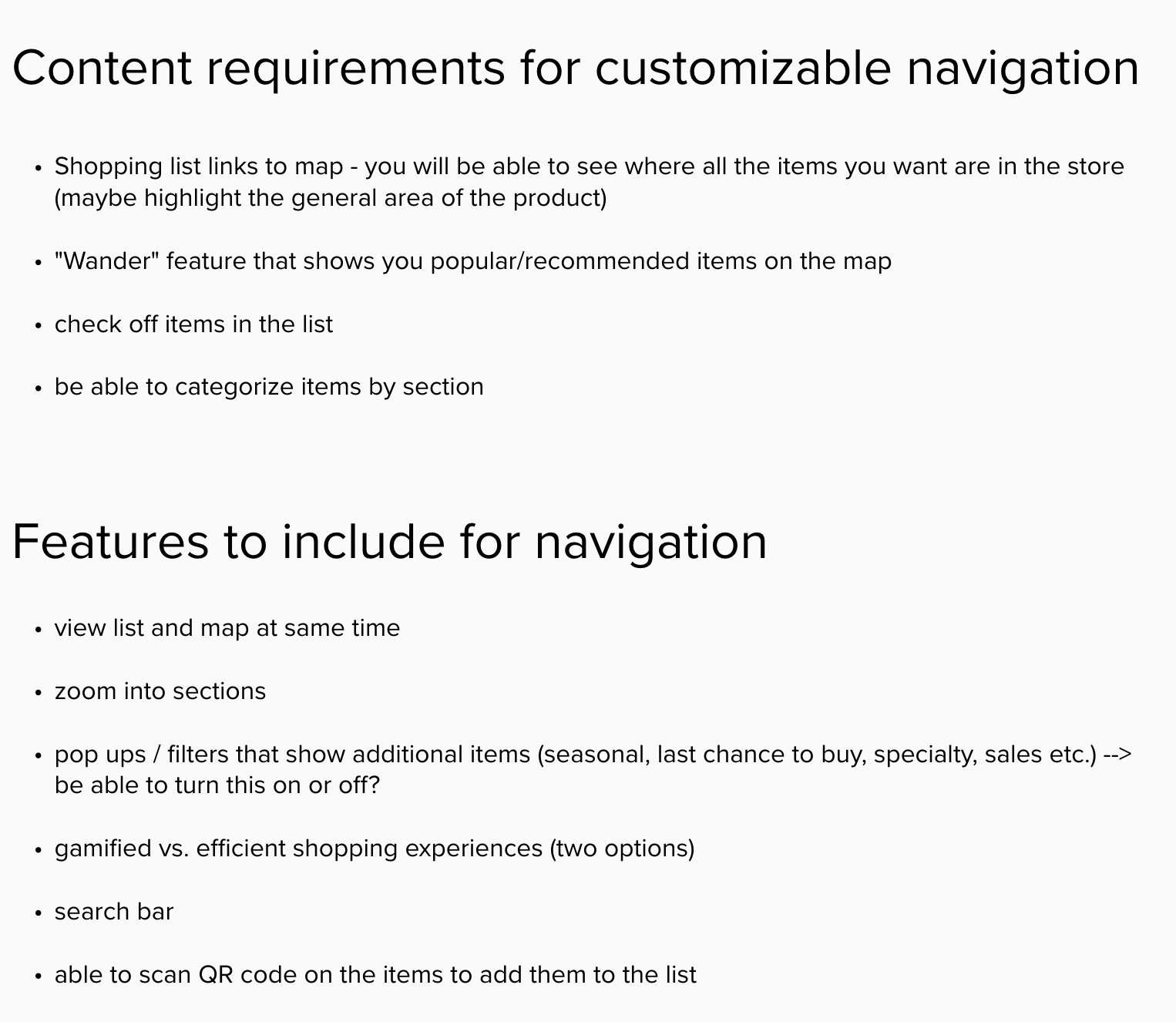 Feature requirements for navigation feature