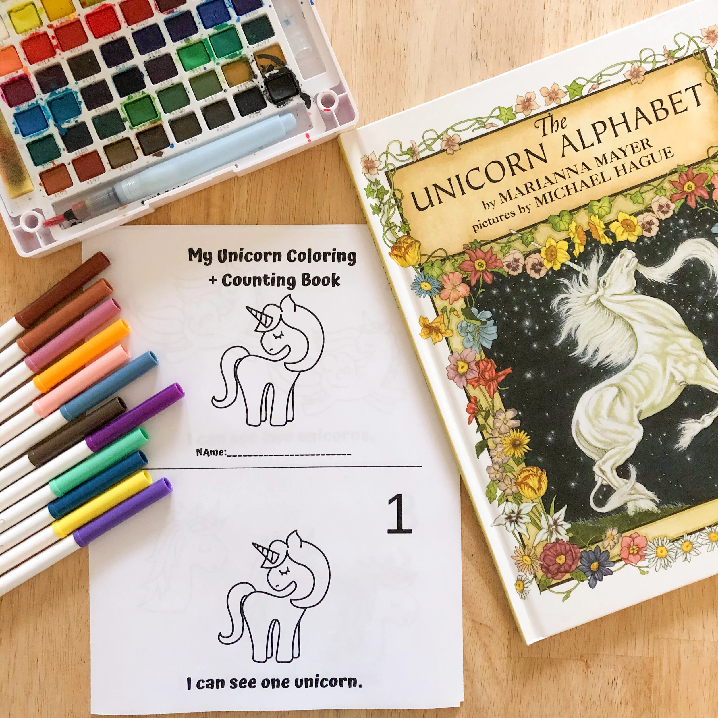 My Unicorn Coloring + Counting Book