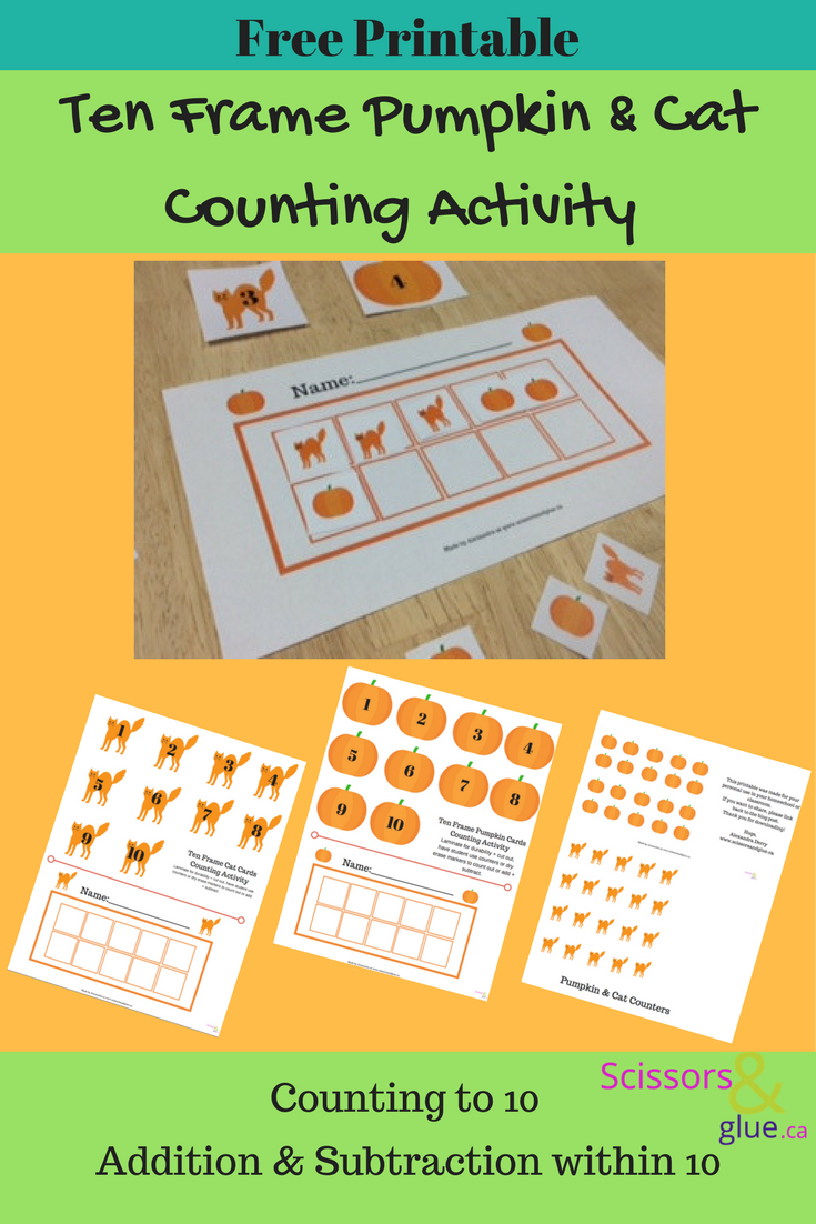 Ten Frame Pumpkin & Cat Counting Activity Free Printable