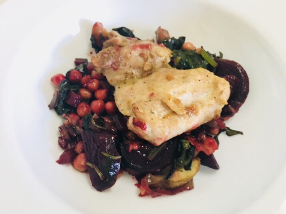 Curried Chicken + Spinach with Beats, Eggplants + Chickpeas Recipe