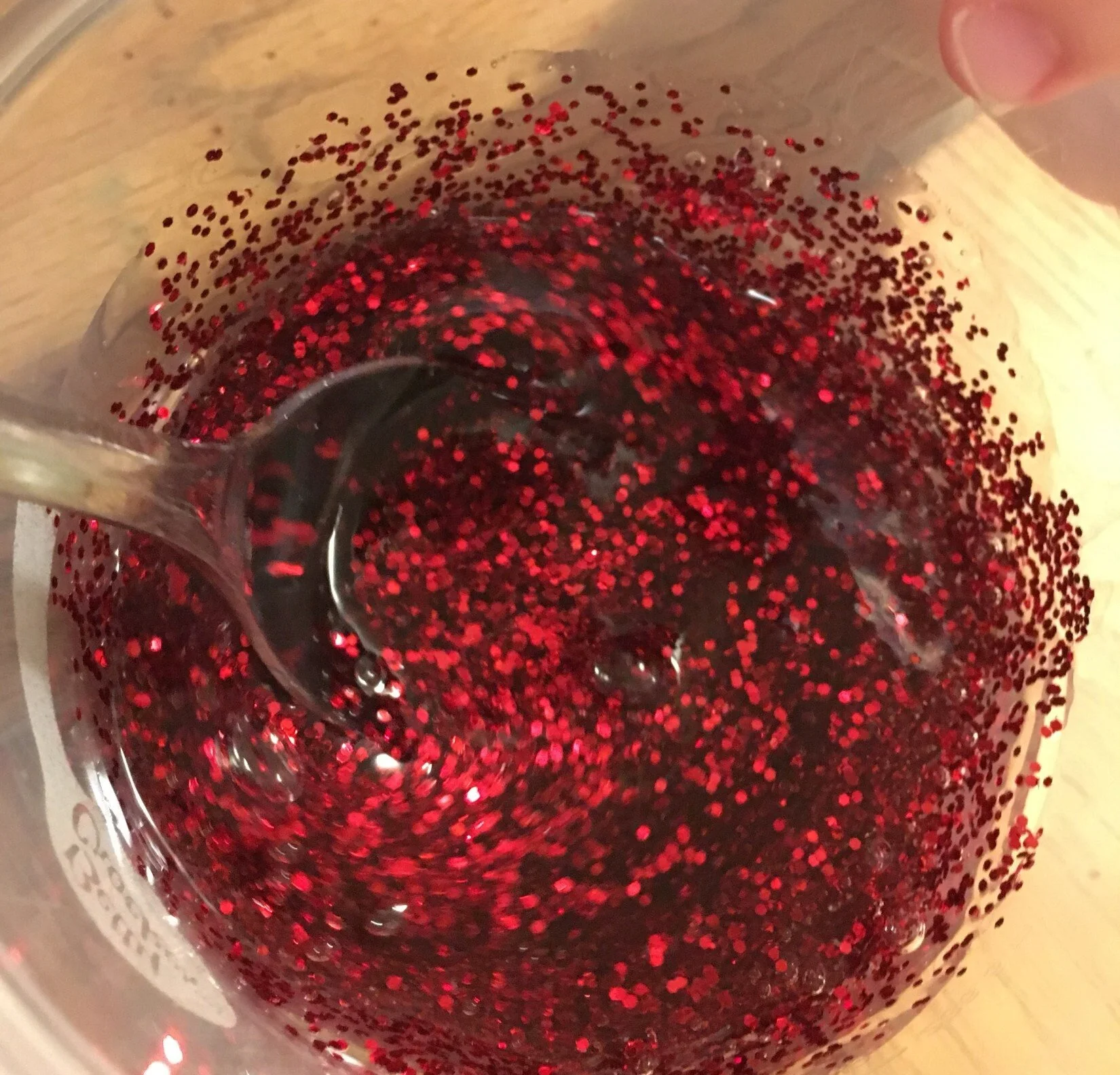 Mixing up a batch of glitter glue slime