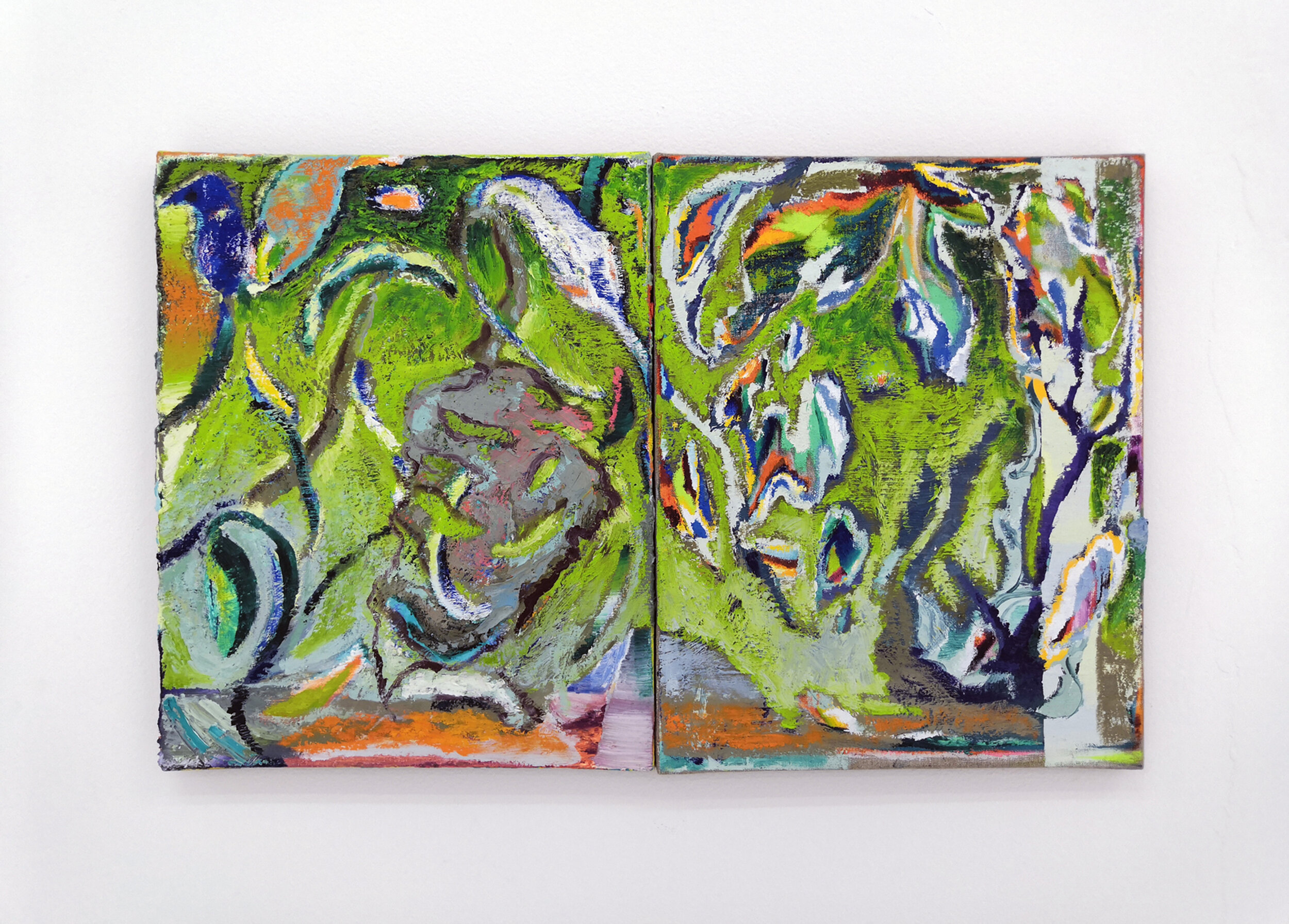  Anotaciones para un paisaje  (diptych), 2020-21 / oil on linen / 50 x 80 cm (two panels of 50 x 40 cm each) / ©Courtesy of Galería Karen Huber 