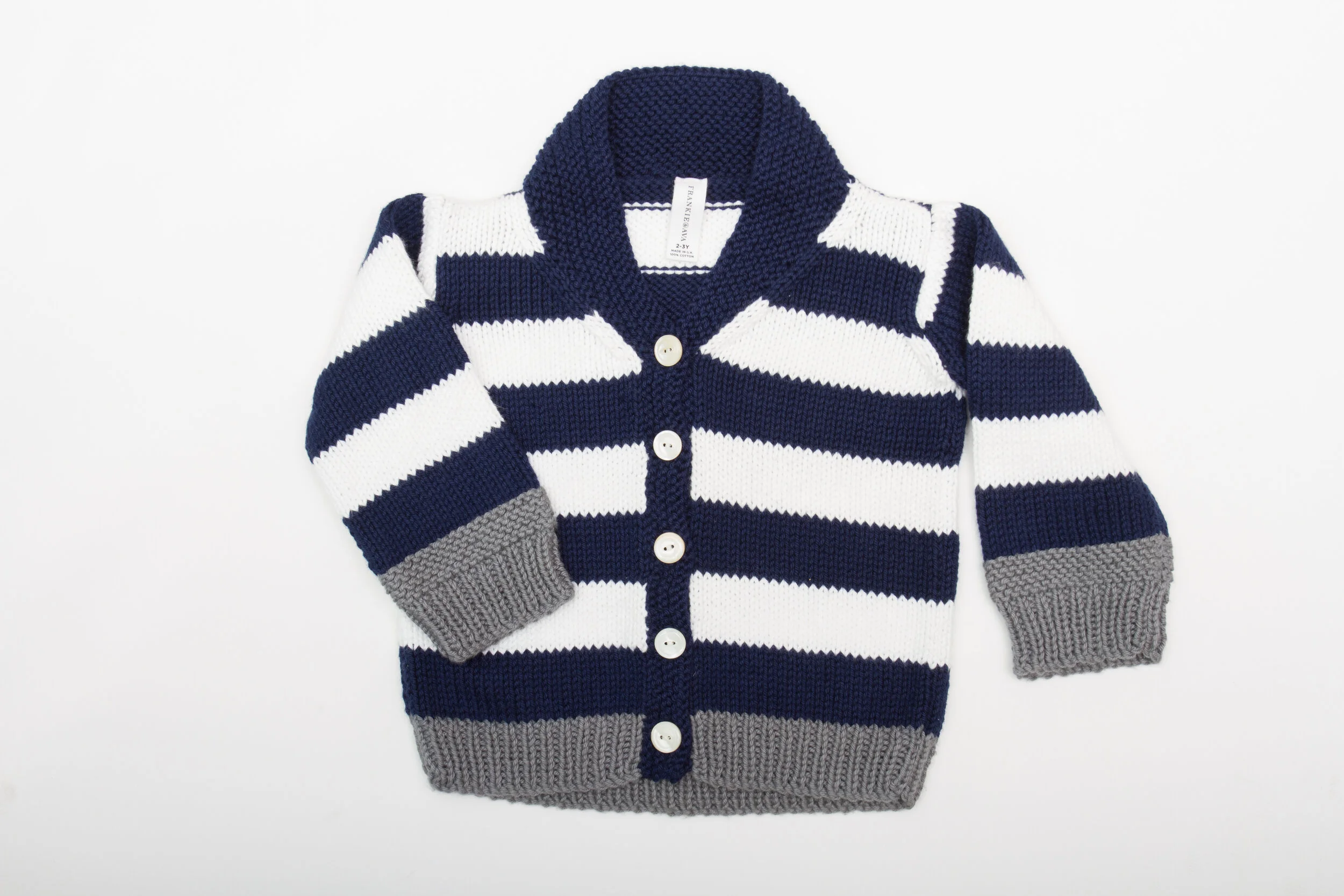 Hand Knitted shawl cardigan :navy&white stripe.jpg