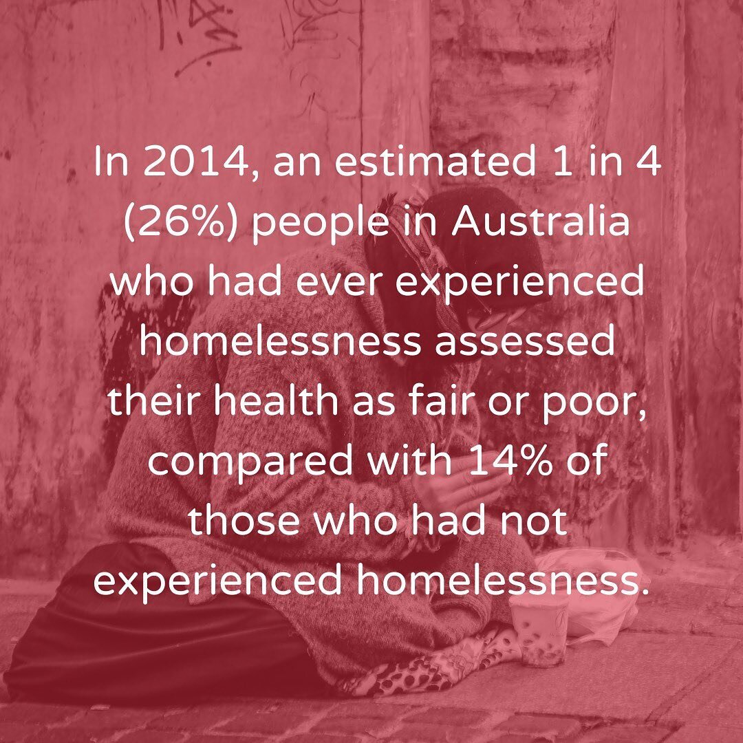 In 2014, an estimated 26% of people in Australia who had ever experienced homelessness assessed their health as fair or poor, compared with 14% of those who had not experienced homelessness - we plan on changing that! Find out more by visiting our we