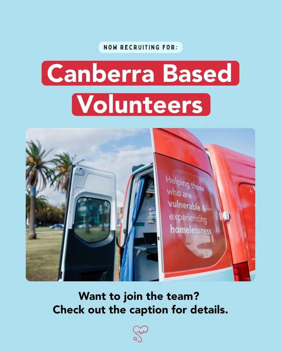 🩺 We&rsquo;re looking for GPs, medical practitioners, and van drivers to volunteer at our upcoming Canberra clinic.

The commitment is just one Thursday evening clinic each month (around 2&ndash;3 hours). You&rsquo;ll work alongside a supportive tea