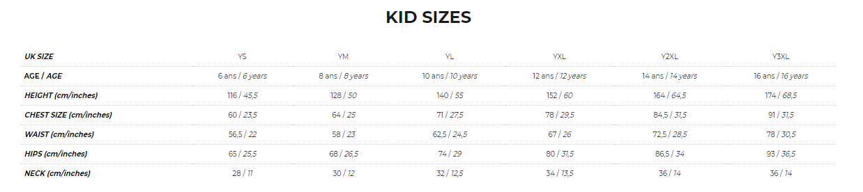 Kappa - Size Chart — Moving Forward Sports