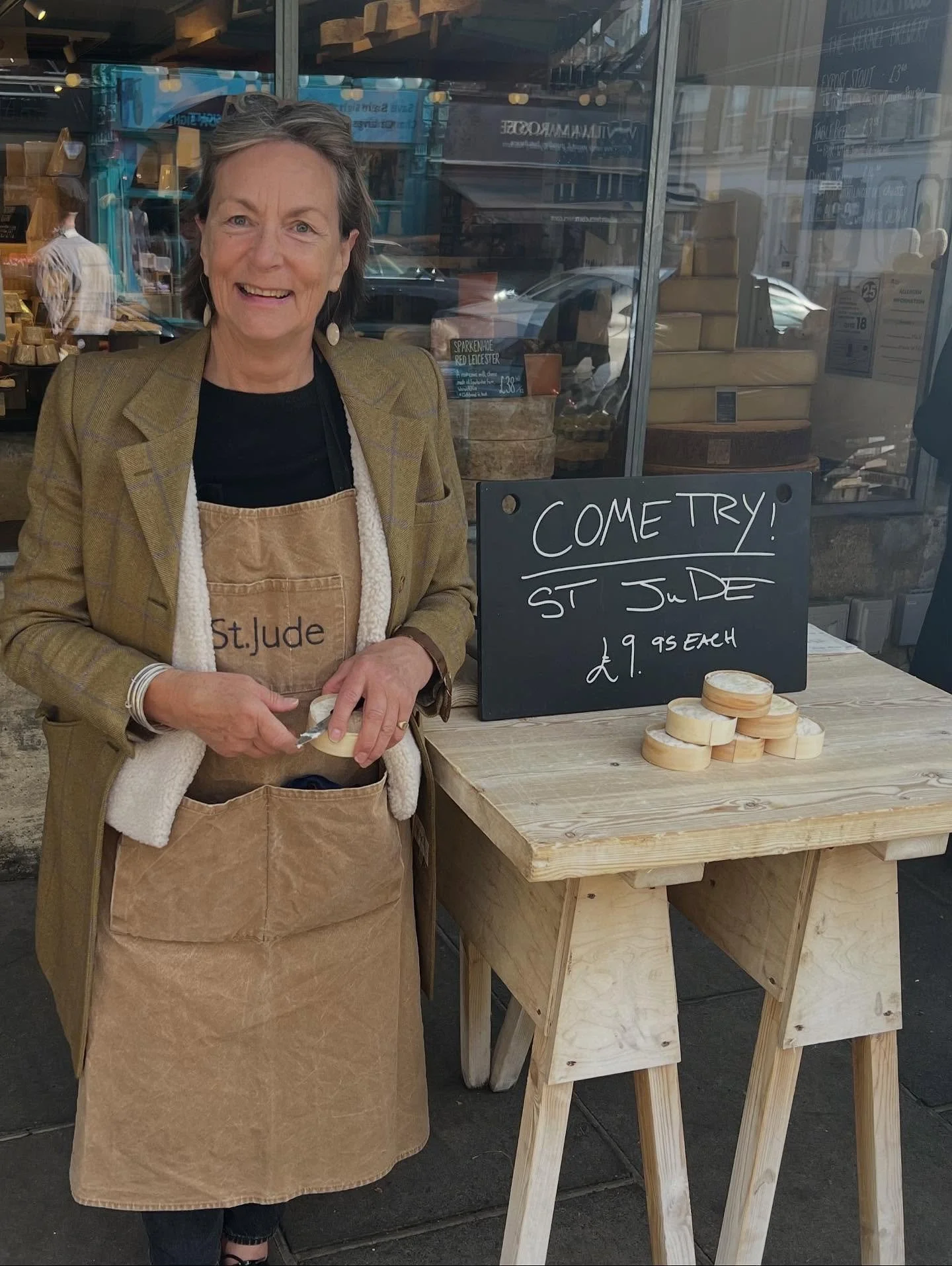 A wonderful visit to @monscheeseuk Dulwich today to talk cheese and give out tasters&hellip;plus take some @esburroughs milk along to show what makes St.Jude !