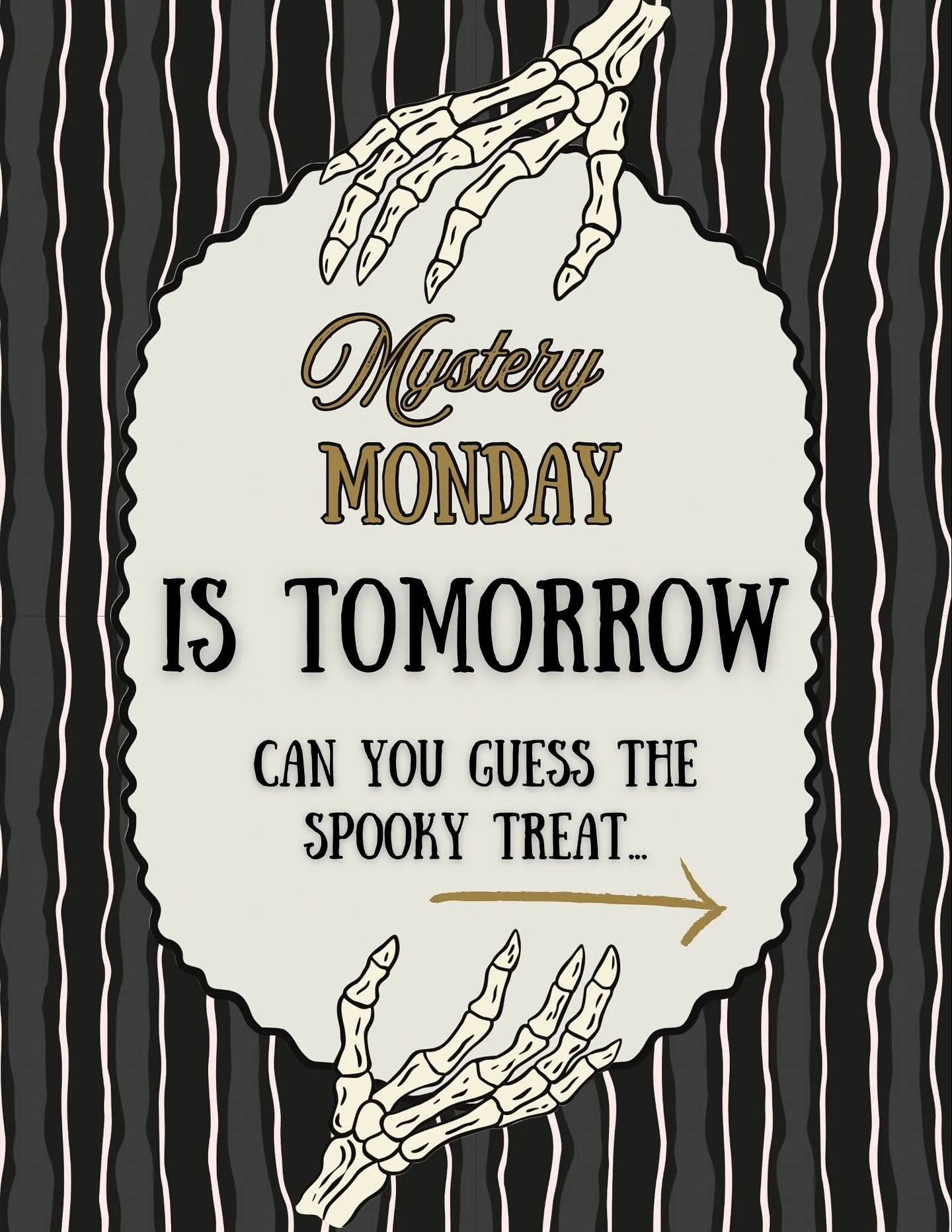 can you guess the spooky treat for tomorrow???
every Monday, we&rsquo;ll have a new mystery for you to try!!

stay tuned&hellip; 👀🦇