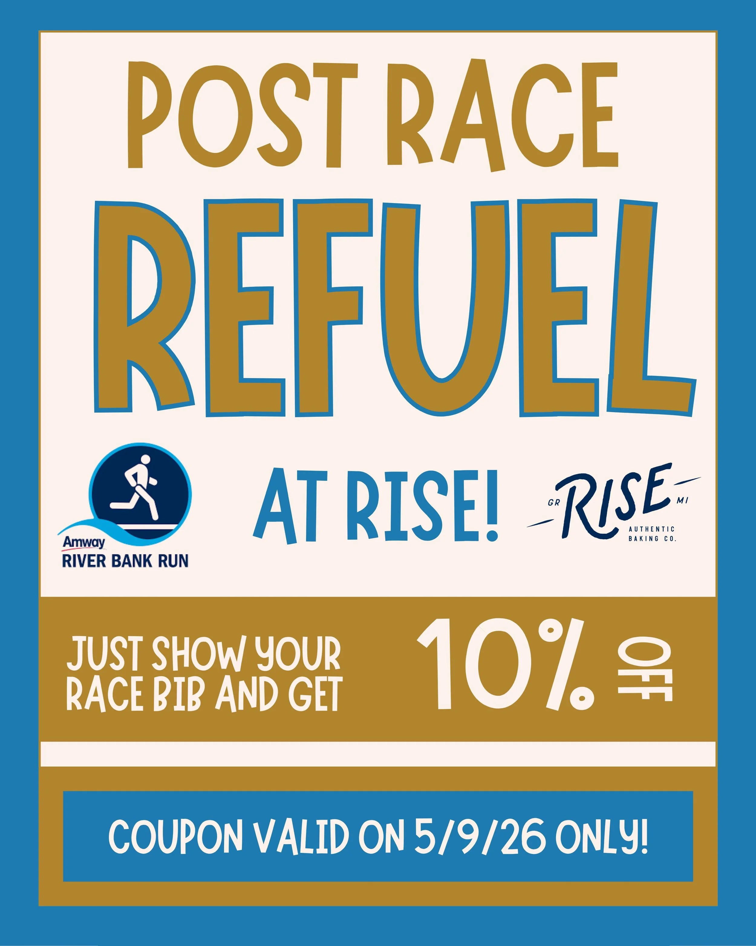 Who&rsquo;s running @riverbankrungr tomorrow? Stop by Rise for a post race refuel!!
Show your bib for 10% off!

Good luck to all the runners! Looks like it&rsquo;ll be a beautiful race morning! ✨