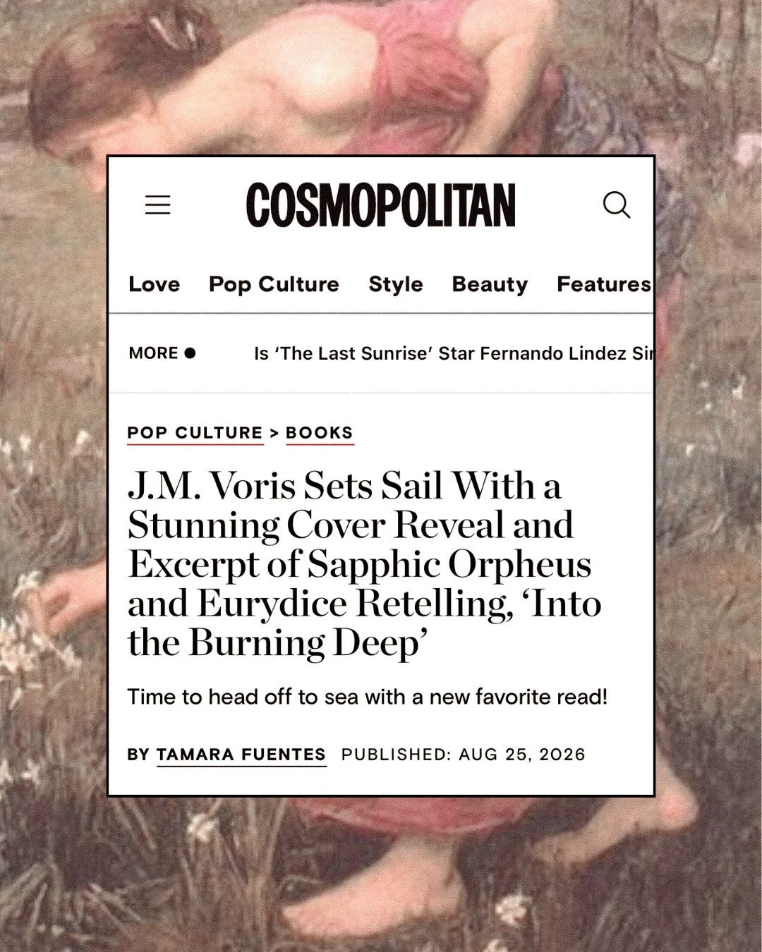 Today is the day!! The cover of INTO THE BURNING DEEP, my adult fantasy debut, is finally here! And you get to read the first chapter, as a treat 🖤

Thank you so much to @cosmopolitan and @tamarafuentes_ for the reveal. And a huge thank you to team 