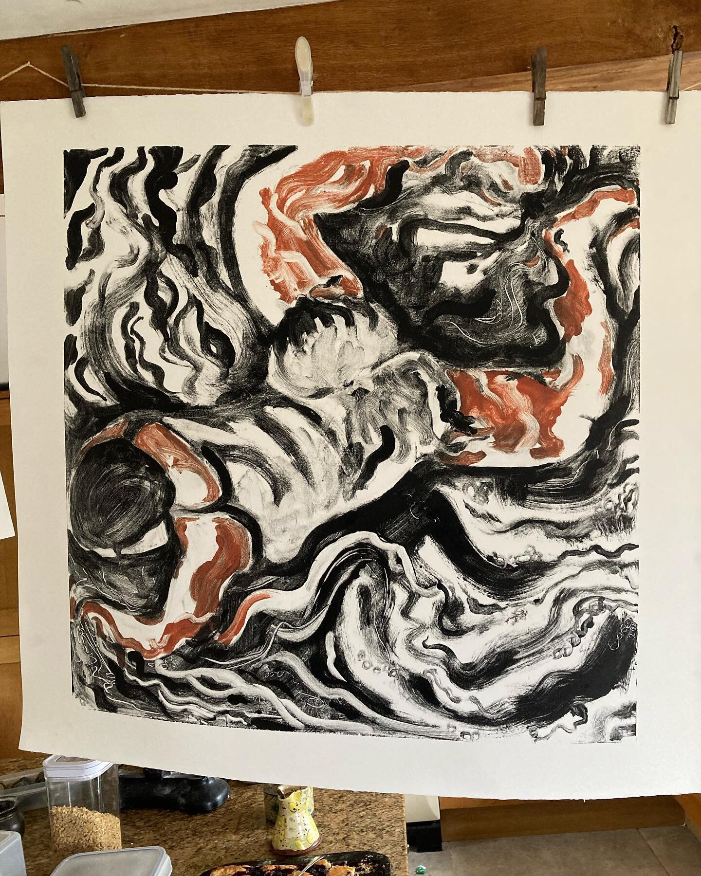 Second colour on this print, all experiments and playing for now.  #monoprinting #experimental #yippee