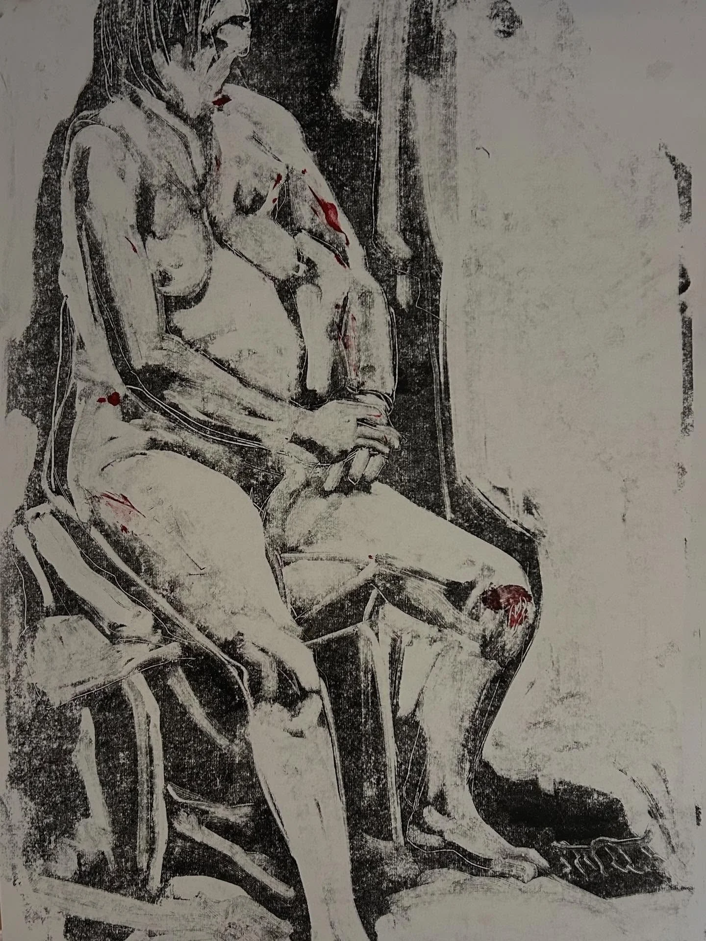 Second go at subtraction mono print. Very hard to get mid tones without a press.
#monoprinting #subtractionprinting #lifedrawingmeetsprintmaking