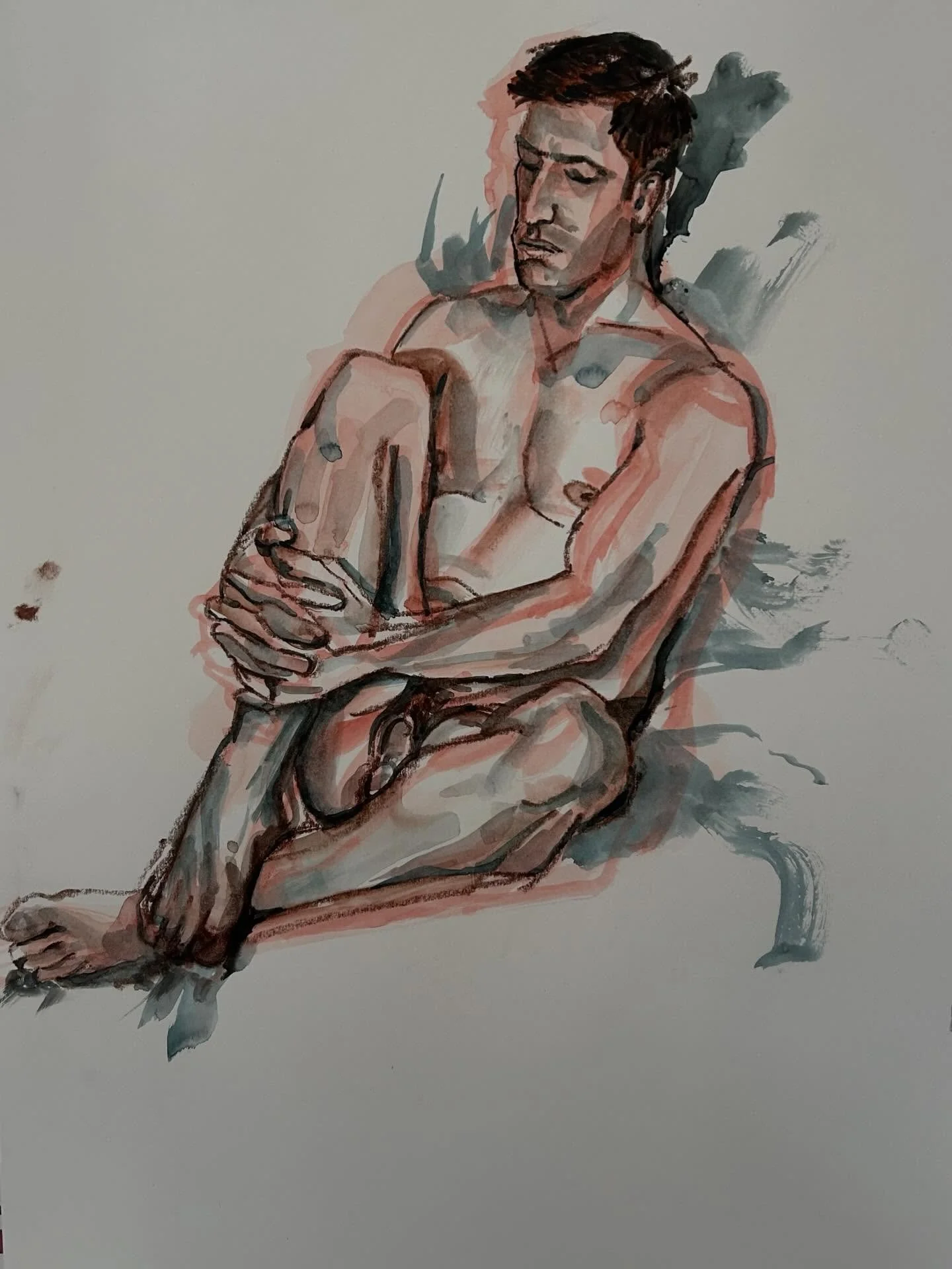 No printmaking last week as my drying rack is the beam in the kitchen and it is needed for decorations. Last long pose of the year in watercolour.
#lifedraw #watercoloursketch #mondayafternoons