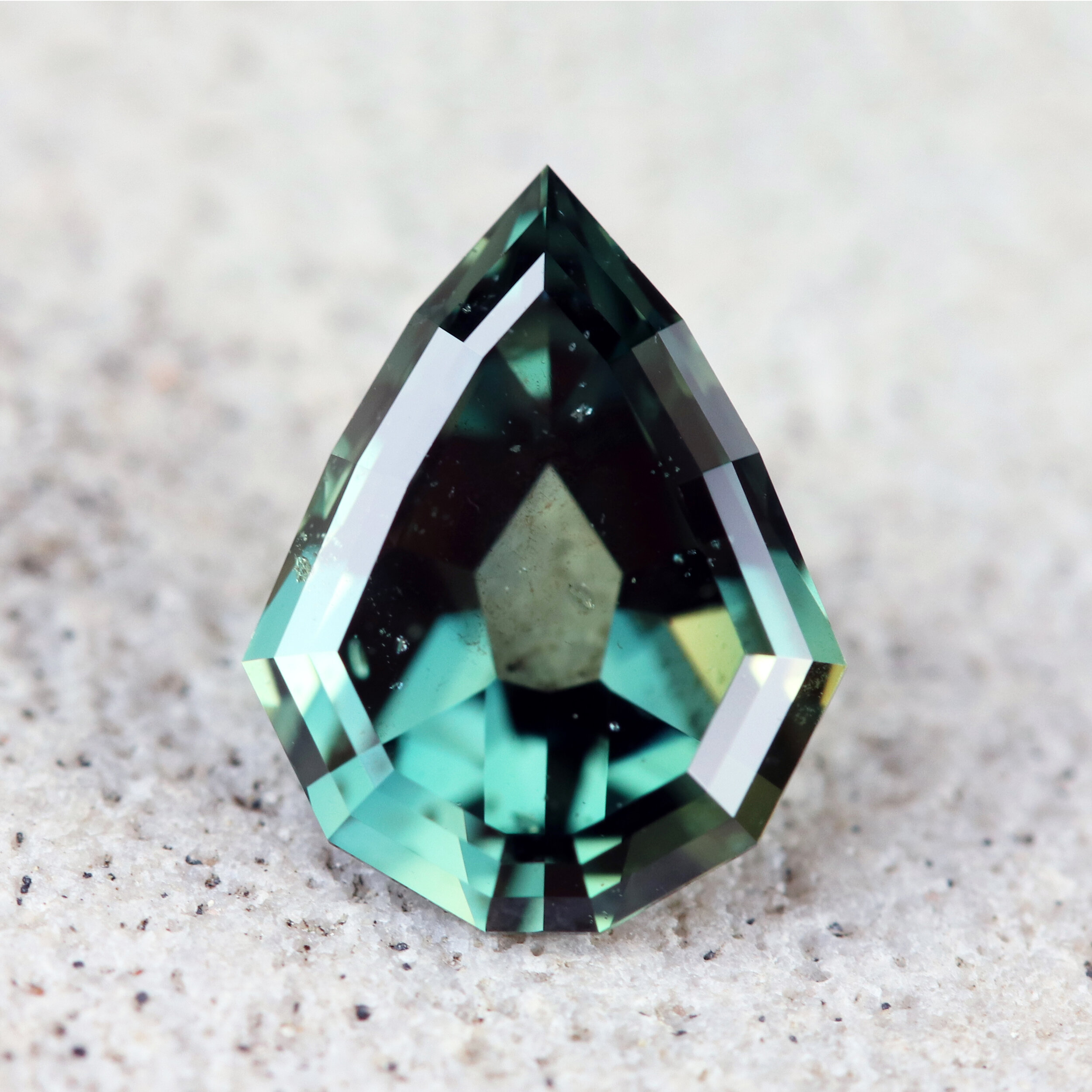 2.05ct custom cut geo pear Tanzanian sapphire by Trebliganna