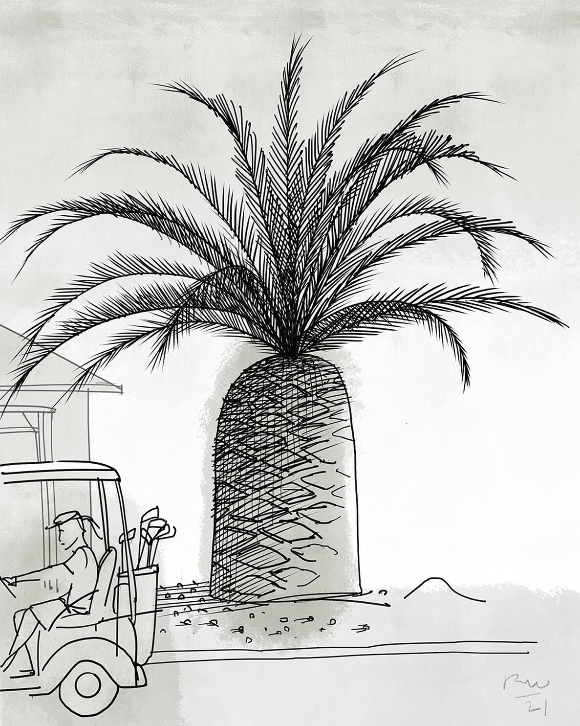 Sun Lakes Palm
.
www.williamsonstudioseattle.com/drop-cloth-blog/sun-lakes-palm
.
Golfers whiz by as a palm tree imitates a giant carrot emerging from a ground of crunchy brown kibbles. As seen in Arizona &hellip;
.
#williamsonstudioseattle 
#drawing