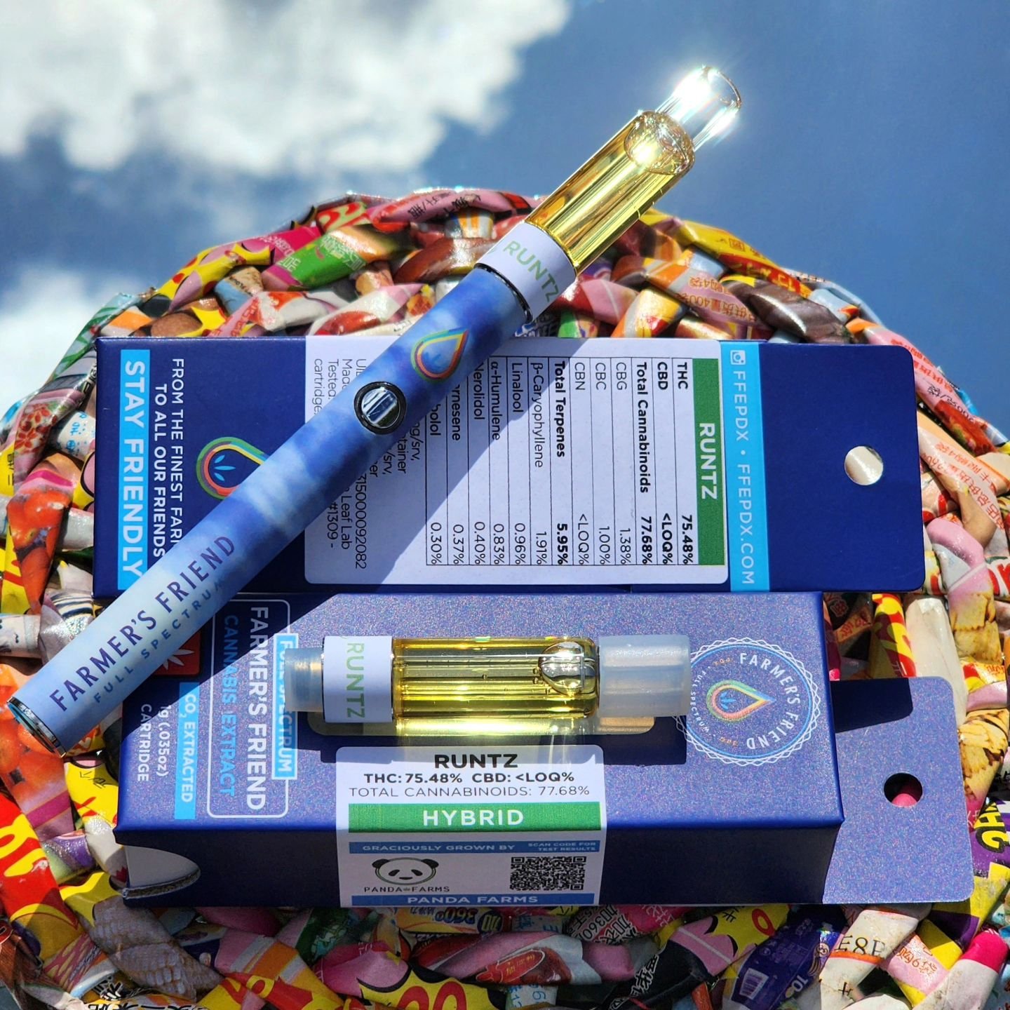 We're stoked to be working with Panda Farms, and we think you'll be super happy about with our first collaboration- Runtz cartridges! Runtz is a cross of Gelato 33 x Zkittle, bringing the positive vibes we all could use. Get ready to giggle and have 