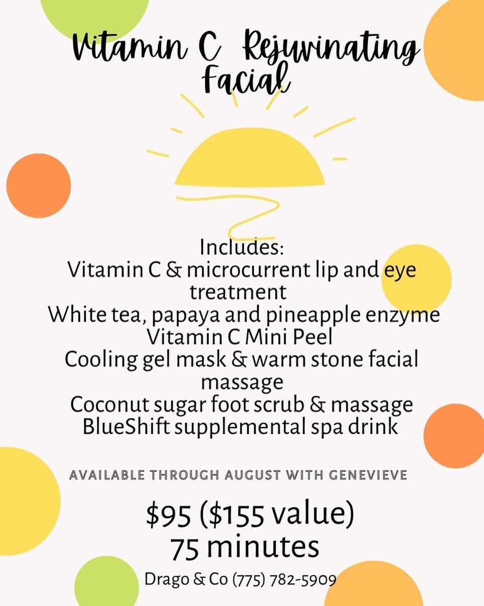 Snag one of these custom seasonal facials offered now through the end of August with Genevieve! 🍊🍍