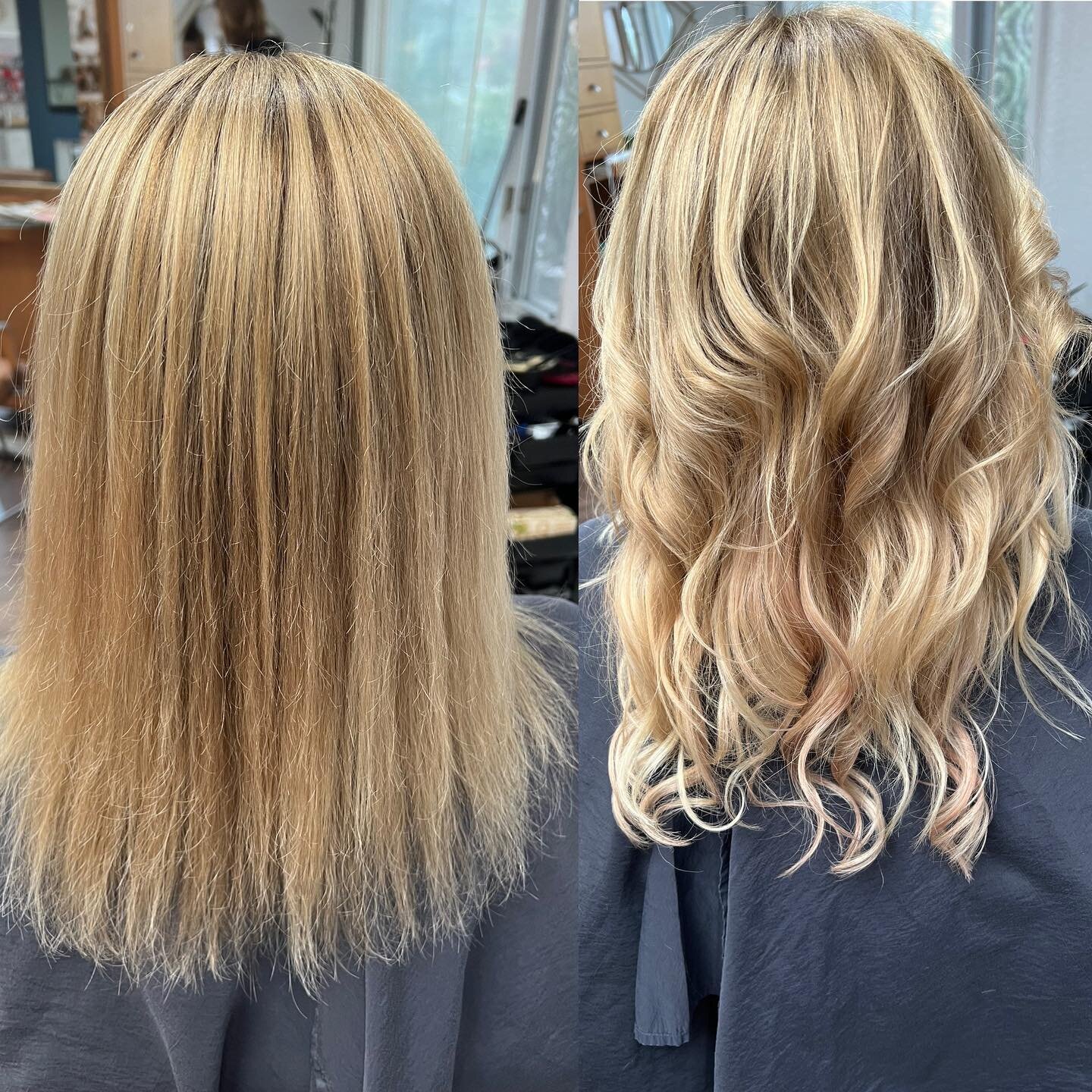 Beautiful before and after tape in extensions by Sarah! A great way to add length and thickness. Set up a free consult to get all the details! 💇🏼&zwj;♀️