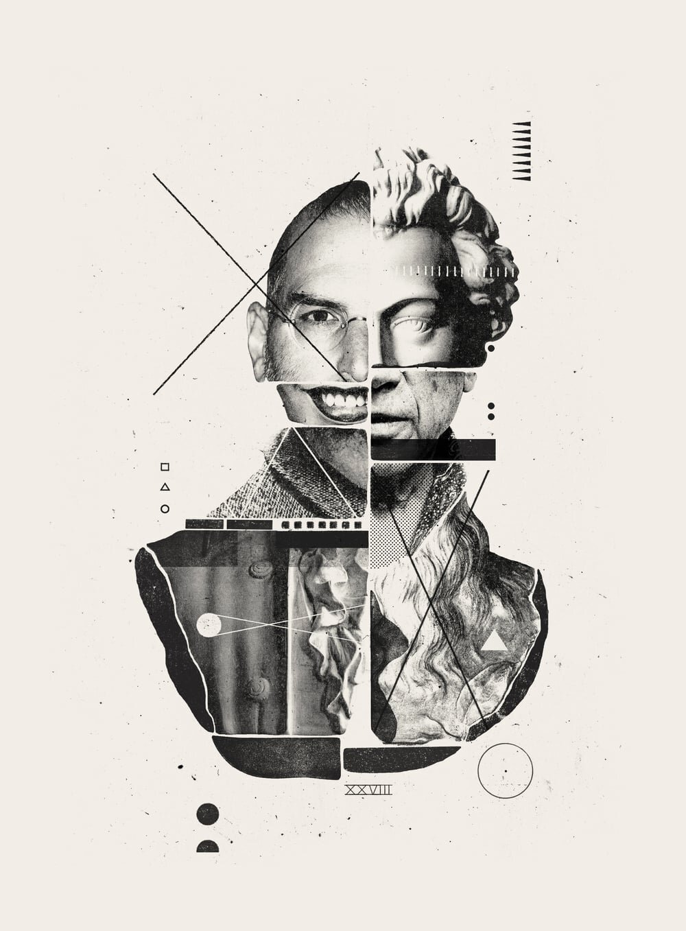 A través de varios gráficos de collage, comuniqué la idea general y su historia de 50.000 años, y representé algunos personajes creativos clave de la cultura occidental.