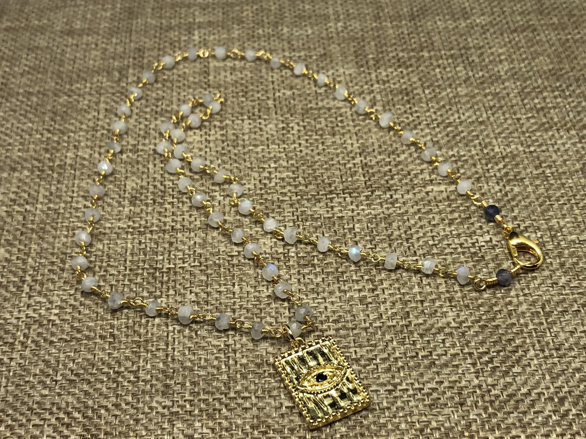 Moonstone Chain & Hamsa Pendant Necklace