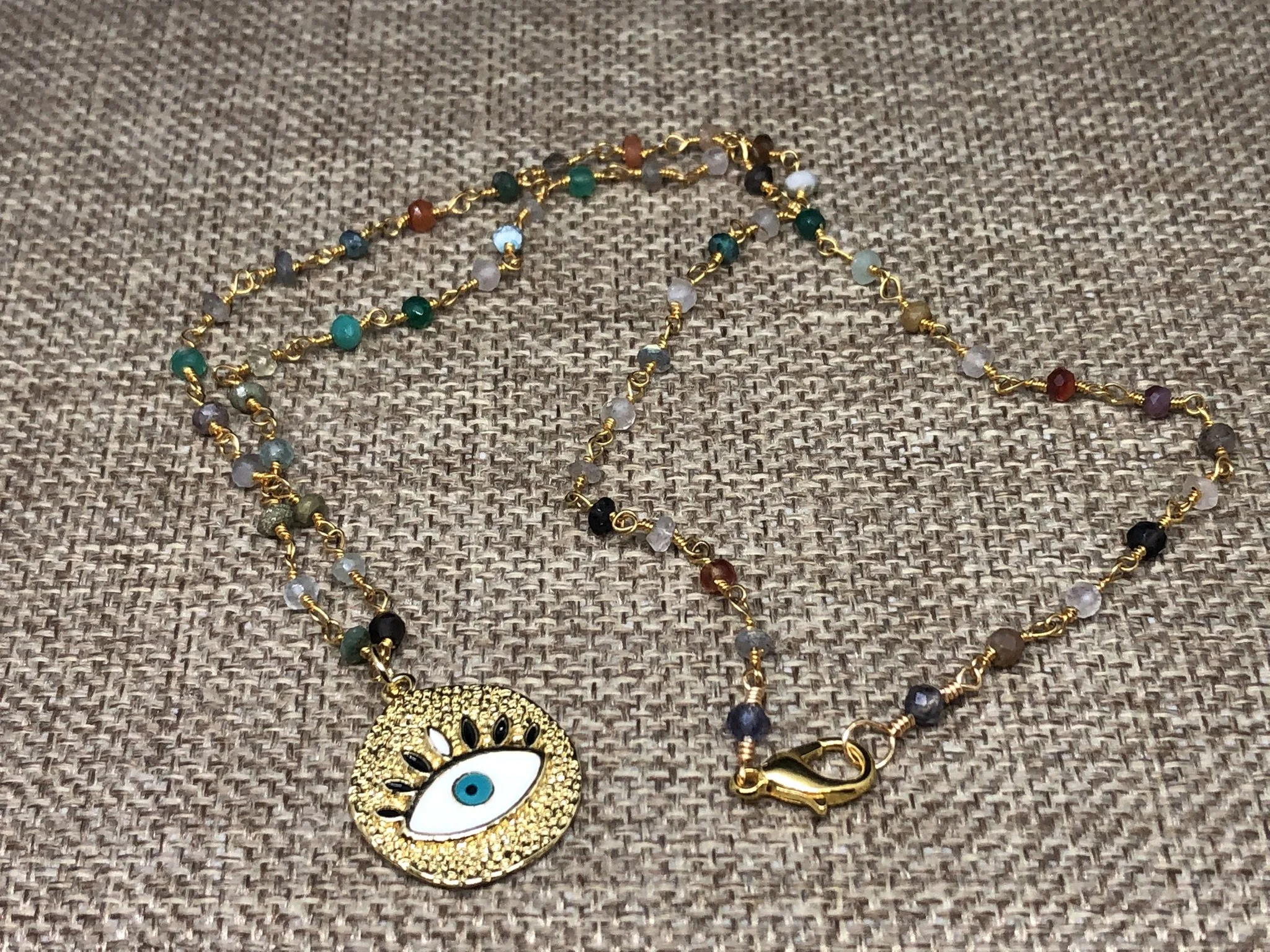 Multi Crystal Chain & Evil Eye Pendant