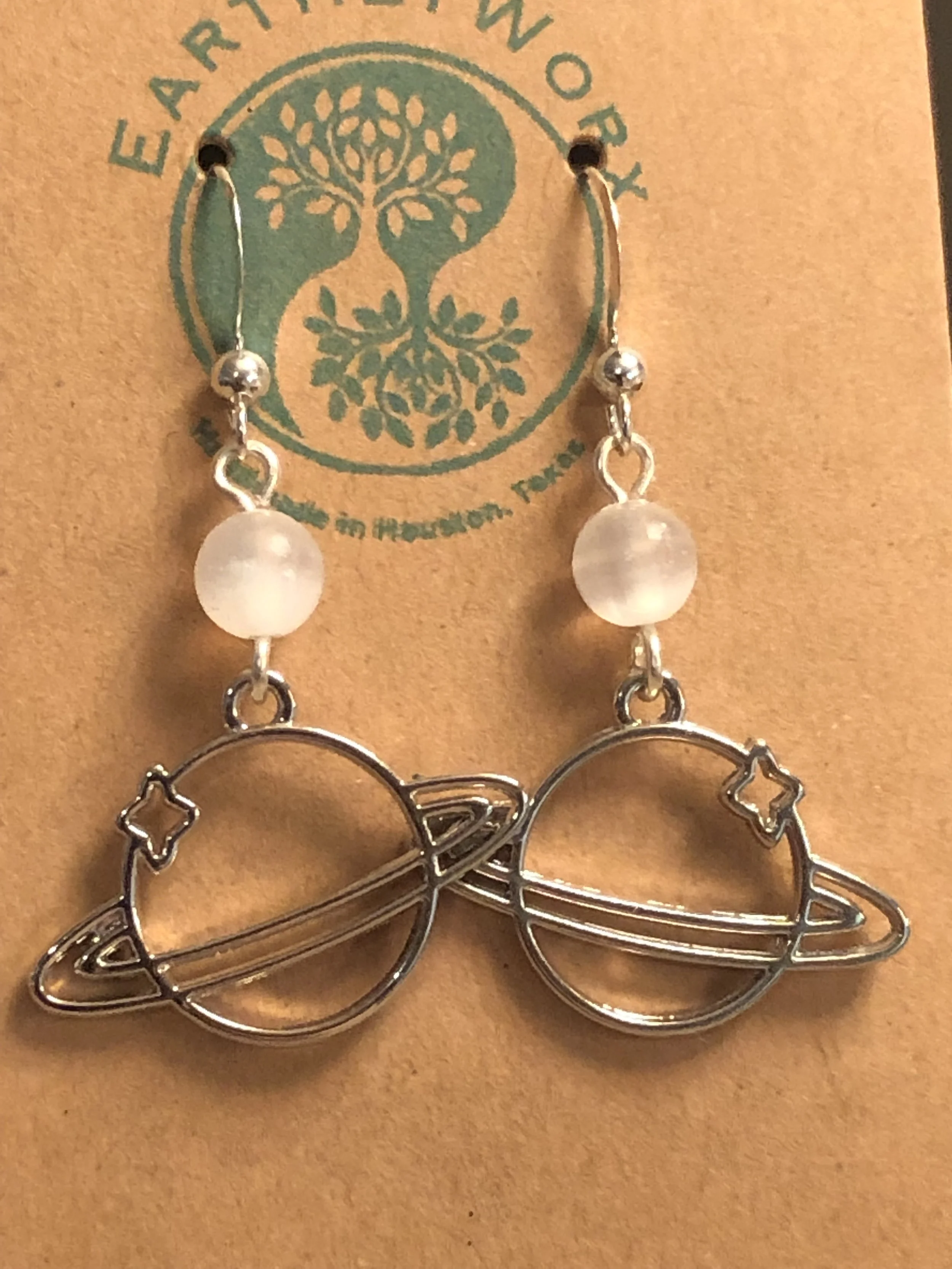 Whimsical Selenite Planet Earrings