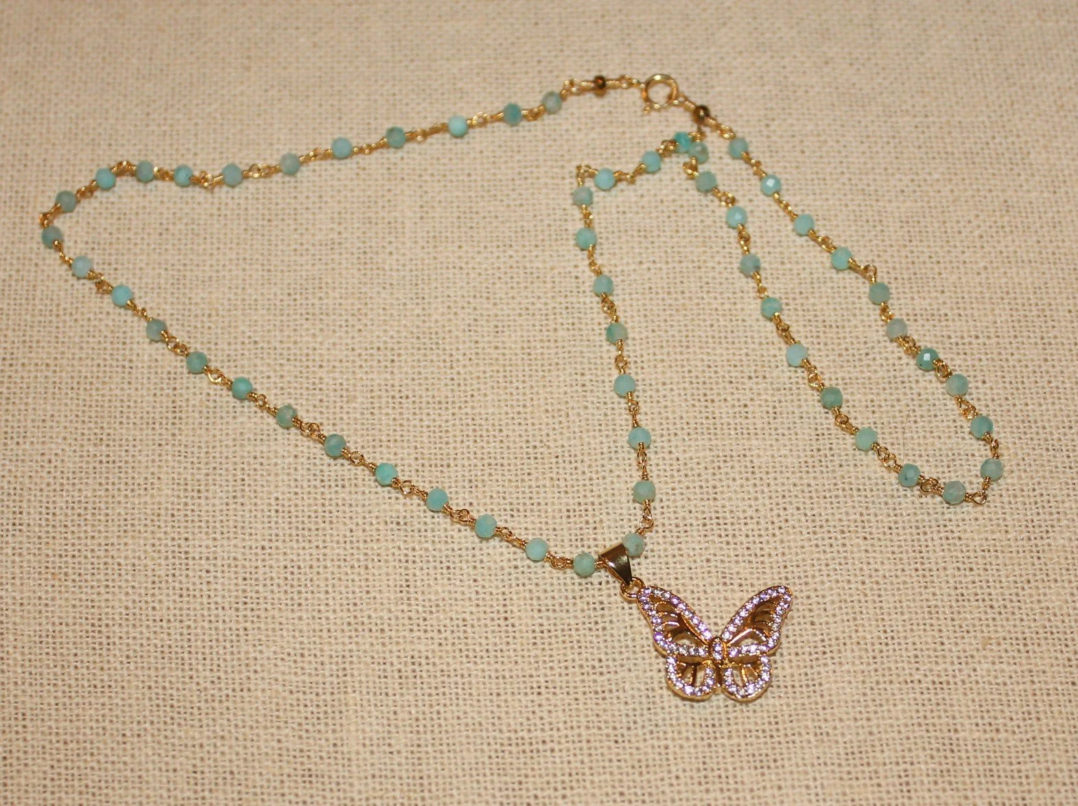 Amazonite Crystal Chain & Butterfly  Necklace