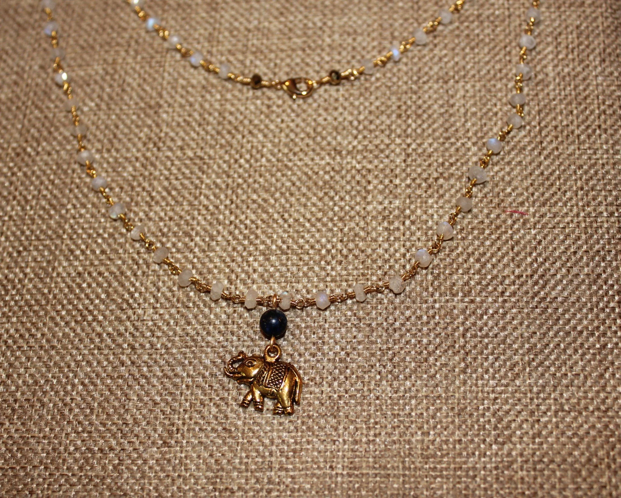 Moonstone Chain & Elephant Necklace