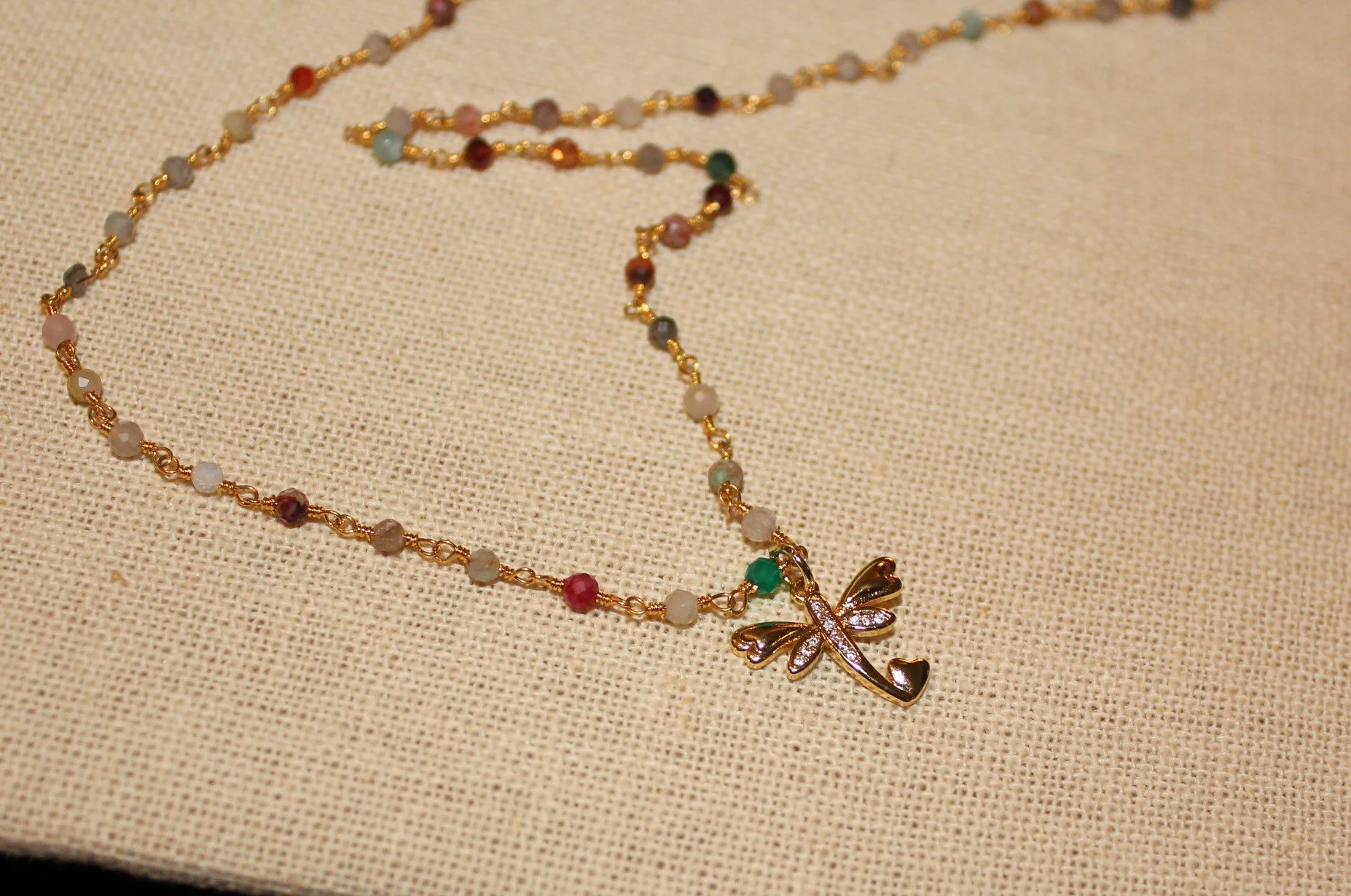 Multi Crystal Chain Dragonfly Necklace