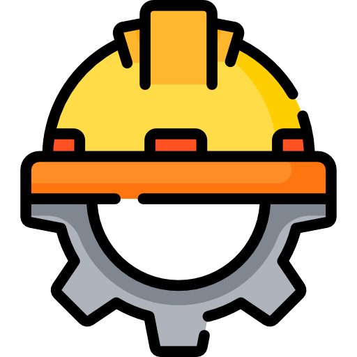 A gear wearing a construction helmet