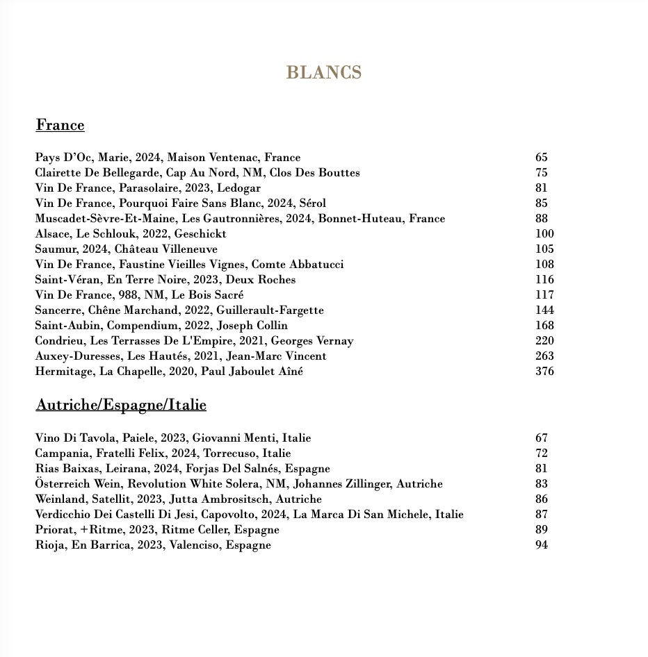carte des vins - Blancs