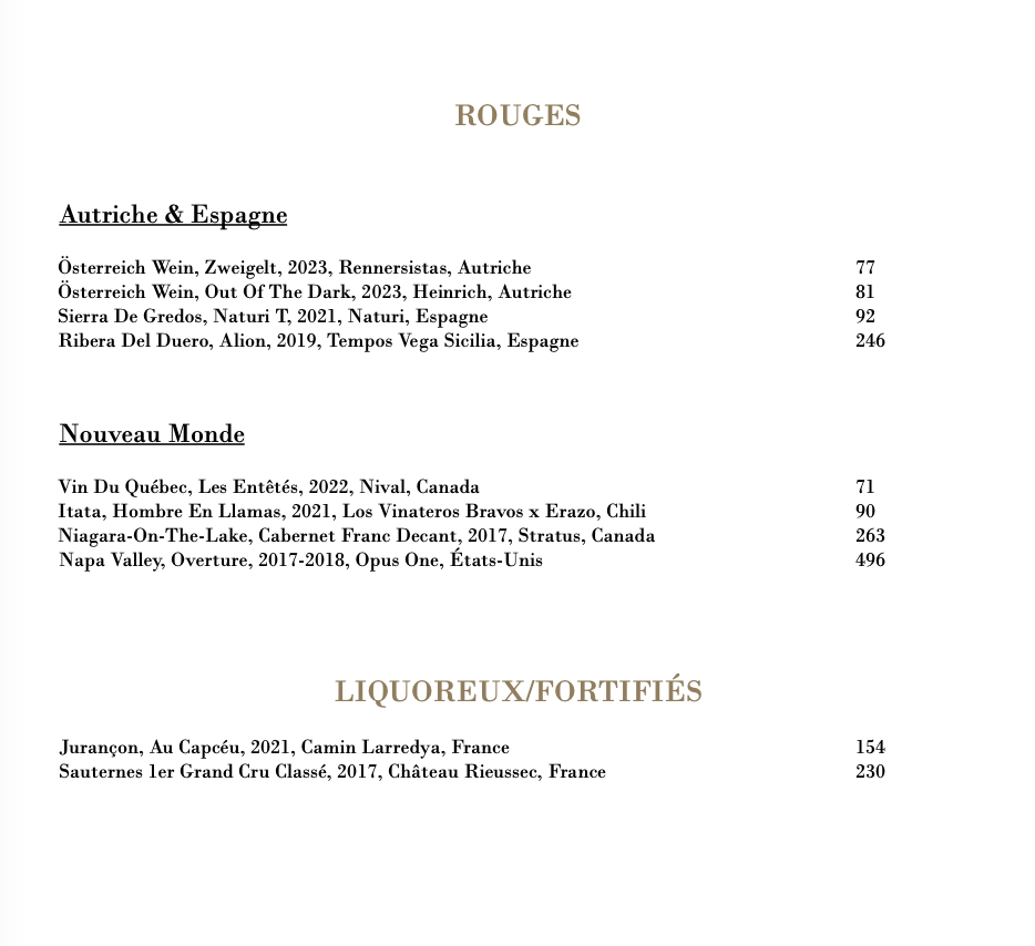 Carte des vins - Rouges