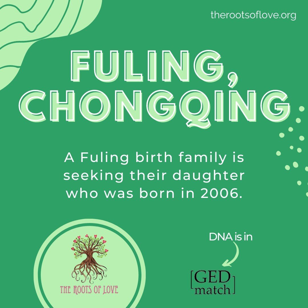 We are trying to help this birth family from Fuling, Chongqing, find their lost daughter who left their care sometime in 2006. We do not have further details about this adoptee, but the birth parent's DNA is in GEDmatch waiting for a match! ❤️

Adopt