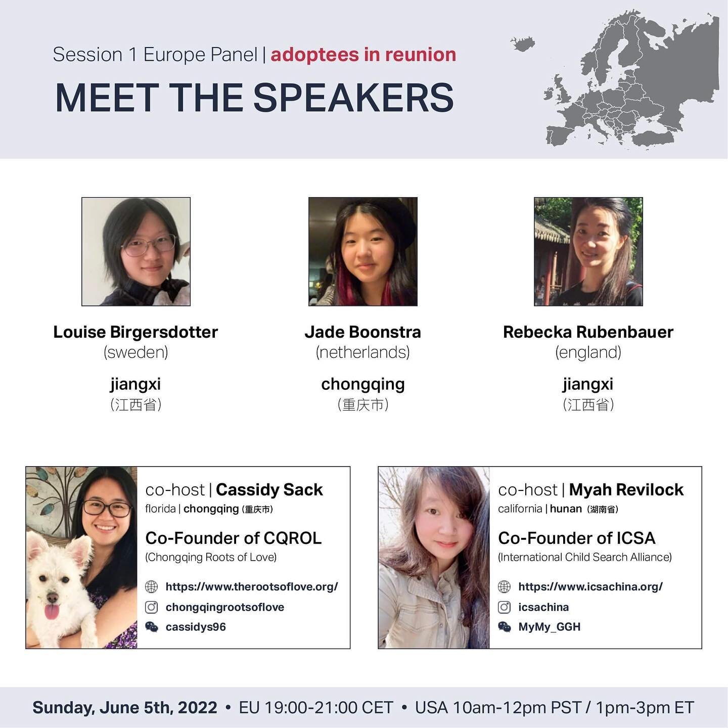 Save the dates for two free upcoming adoptee panels on birth family reunion!
Chinese adoptees and their adoptive families are invited to register and attend the June Zoom sessions hosted by adoptees and sponsored by Chongqing Roots of Love Project. T