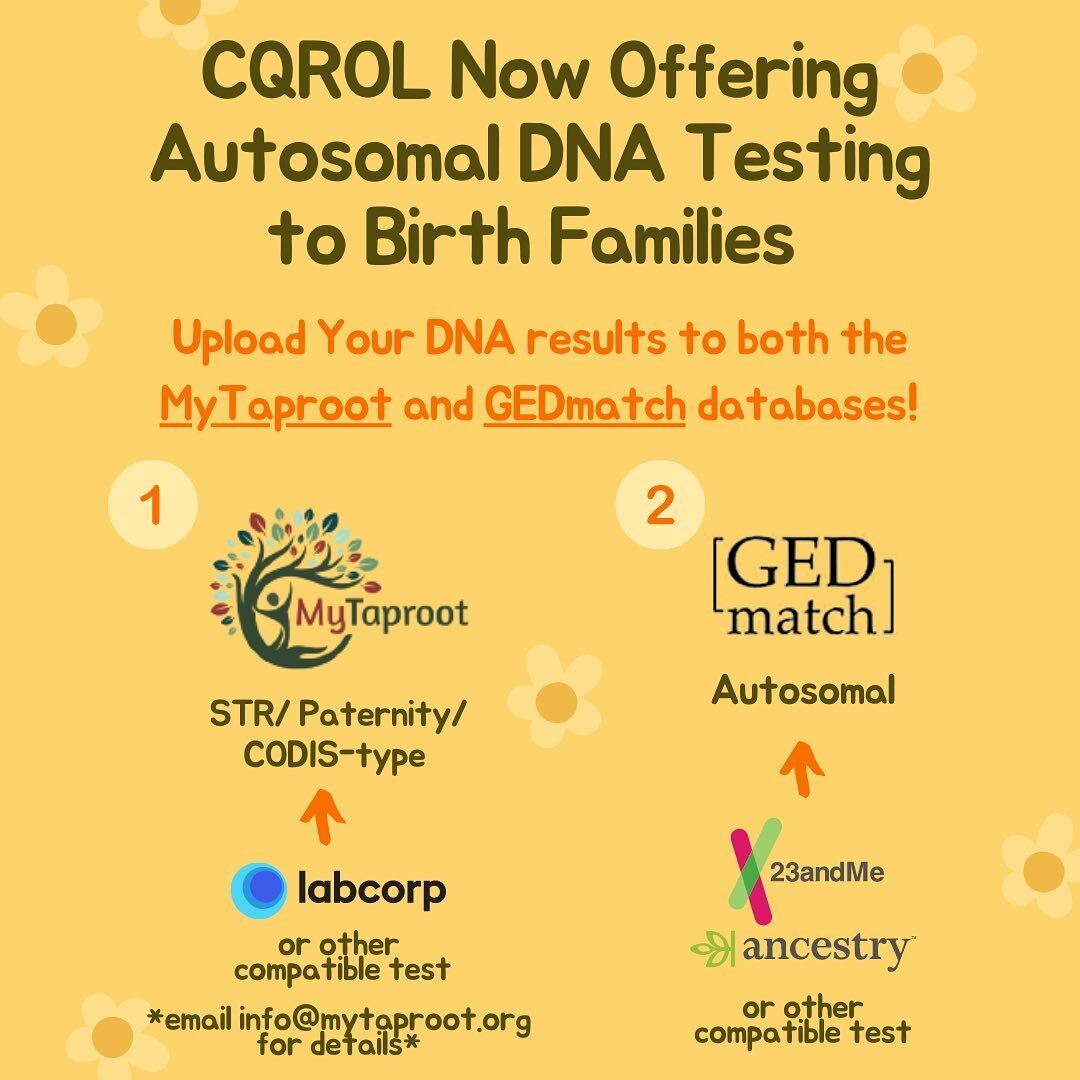 We are pleased to announce that we are now offering autosomal DNA tests to birth families! We are still partnered with MyTaproot and encourage adoptees to submit their DNA to both MyTaproot and GEDmatch to increase their chances of a birth family mat