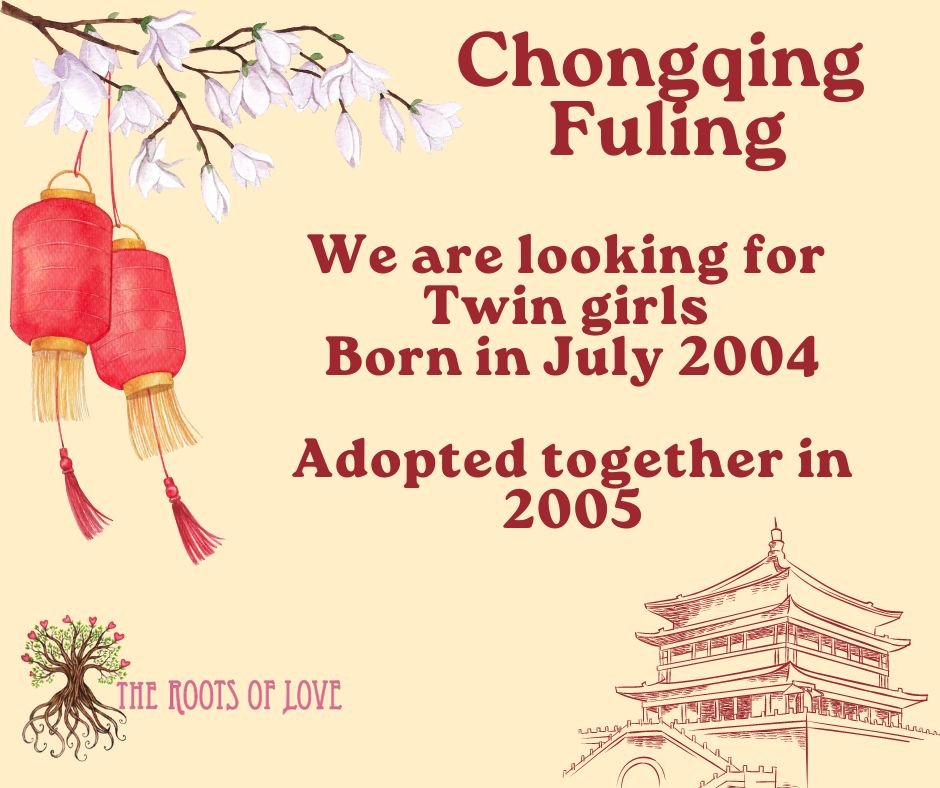 The birth mother came to us asking to help her find her twin daughters.
She told us her girls were born on July 29, 2004, and sent to Fuling orphanage on July 30 or July 31 in 2004. 
The birth mother was sick and the twins were premature which led th