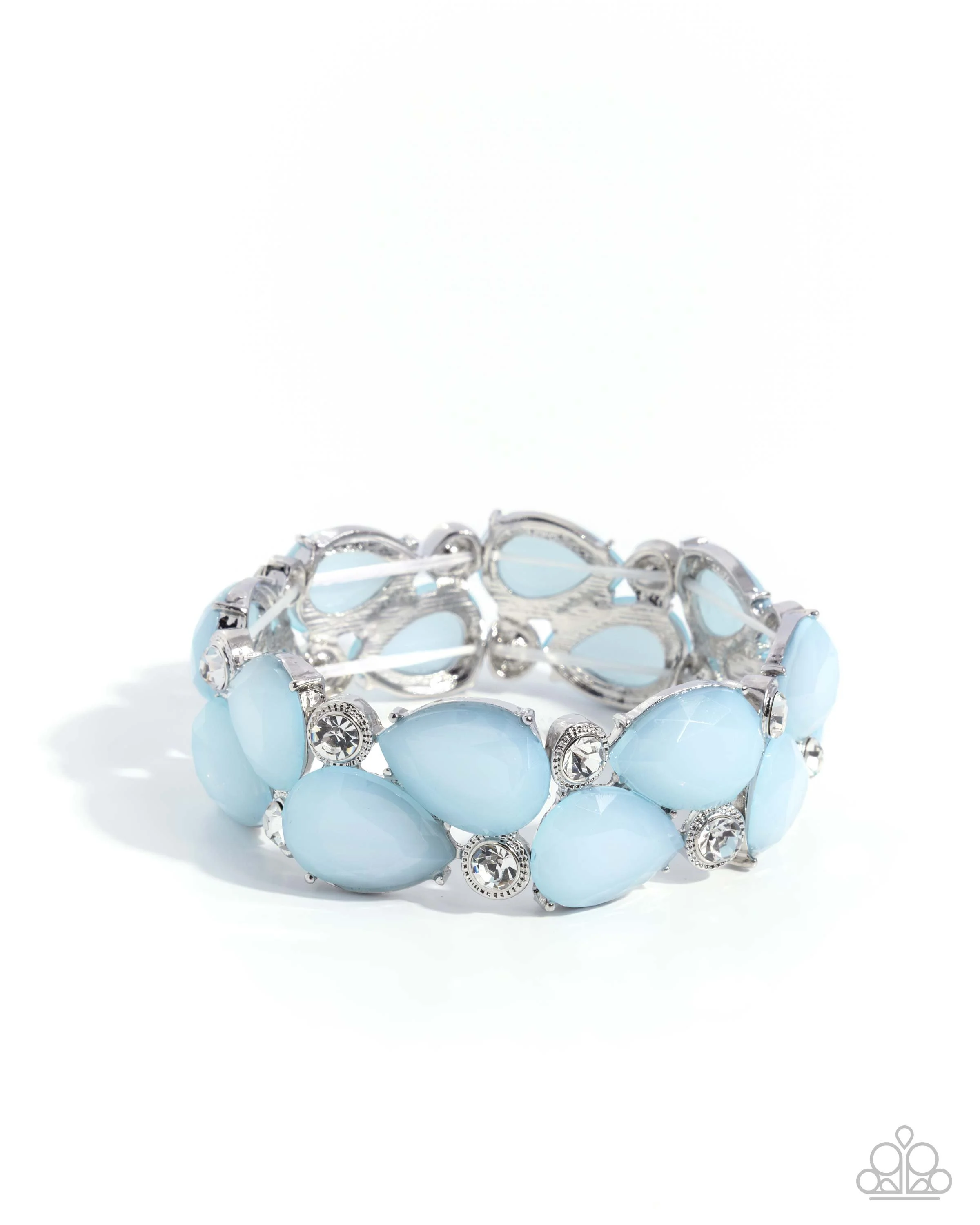 Spirited Sashay-Stretchy Blue Beaded, White Rhinestone, Silver Colored Bracelet