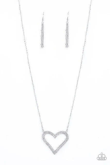 Pull Some Heart Strings-White Rhinestone Heart Shaped Necklace and Earring Set