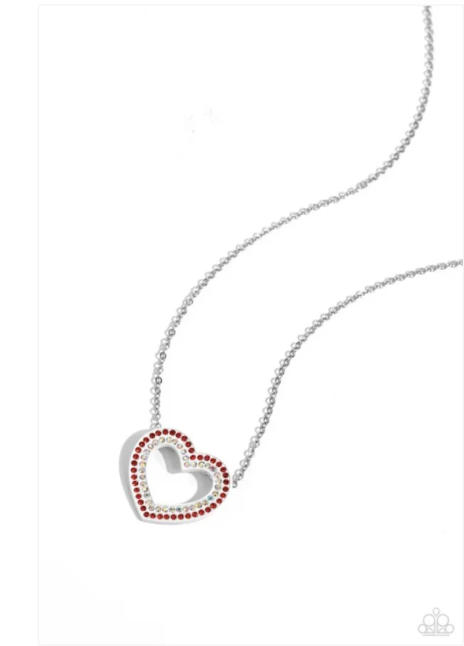 Hyper Heartland-Multicolored Rhinestone, White Heart-Shaped Necklace and Earring Set