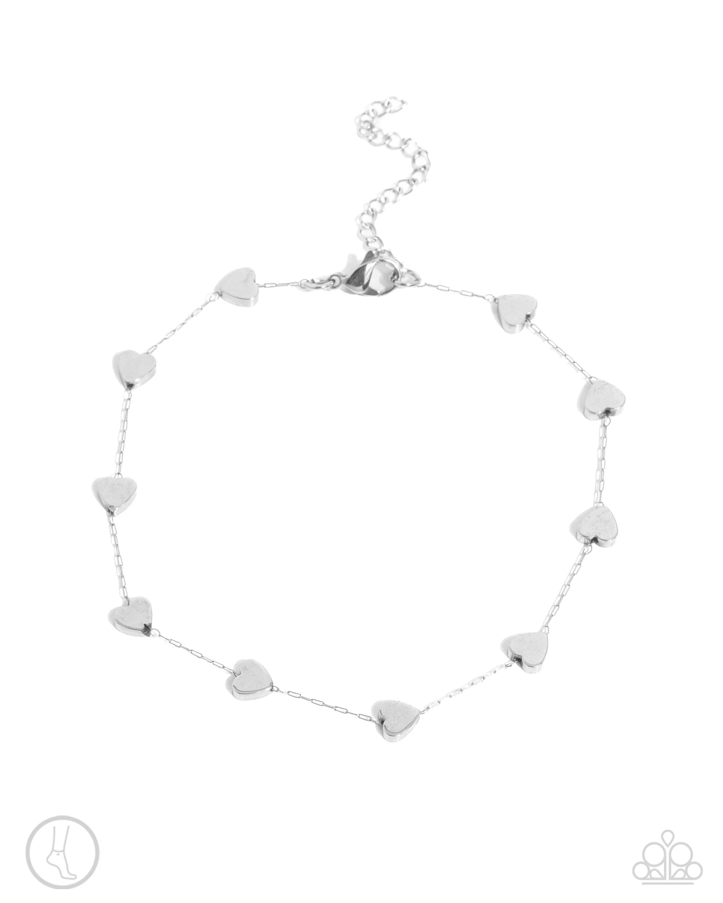 Catch My Breath-Silver Colored Heart Shaped, Paperclip Chain Anklet with a Clasp Closure and Extender