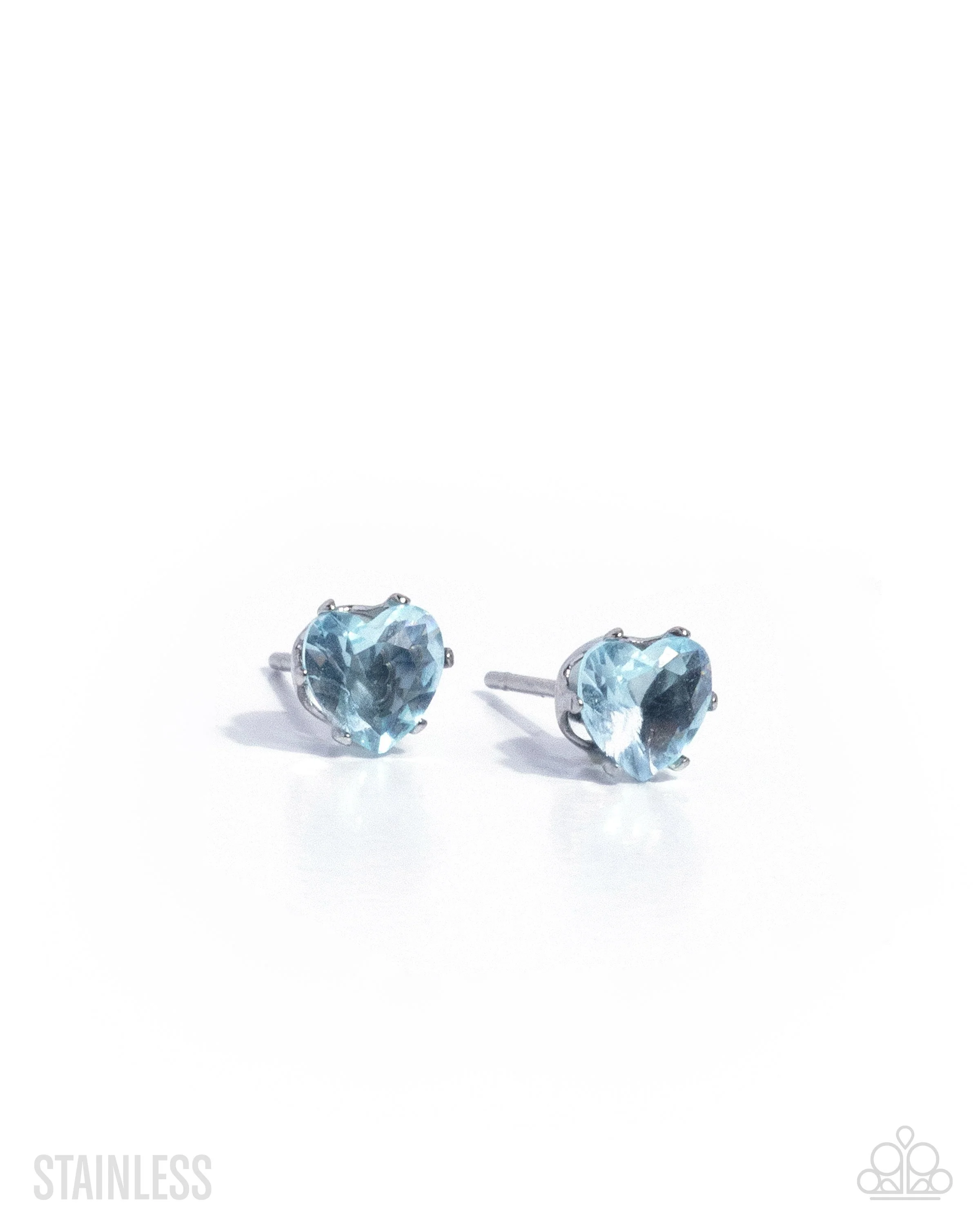 Simple Sweetheart-Blue Cubic Zirconia, Stainless Steel, Heart-Shaped Post-Back Earrings