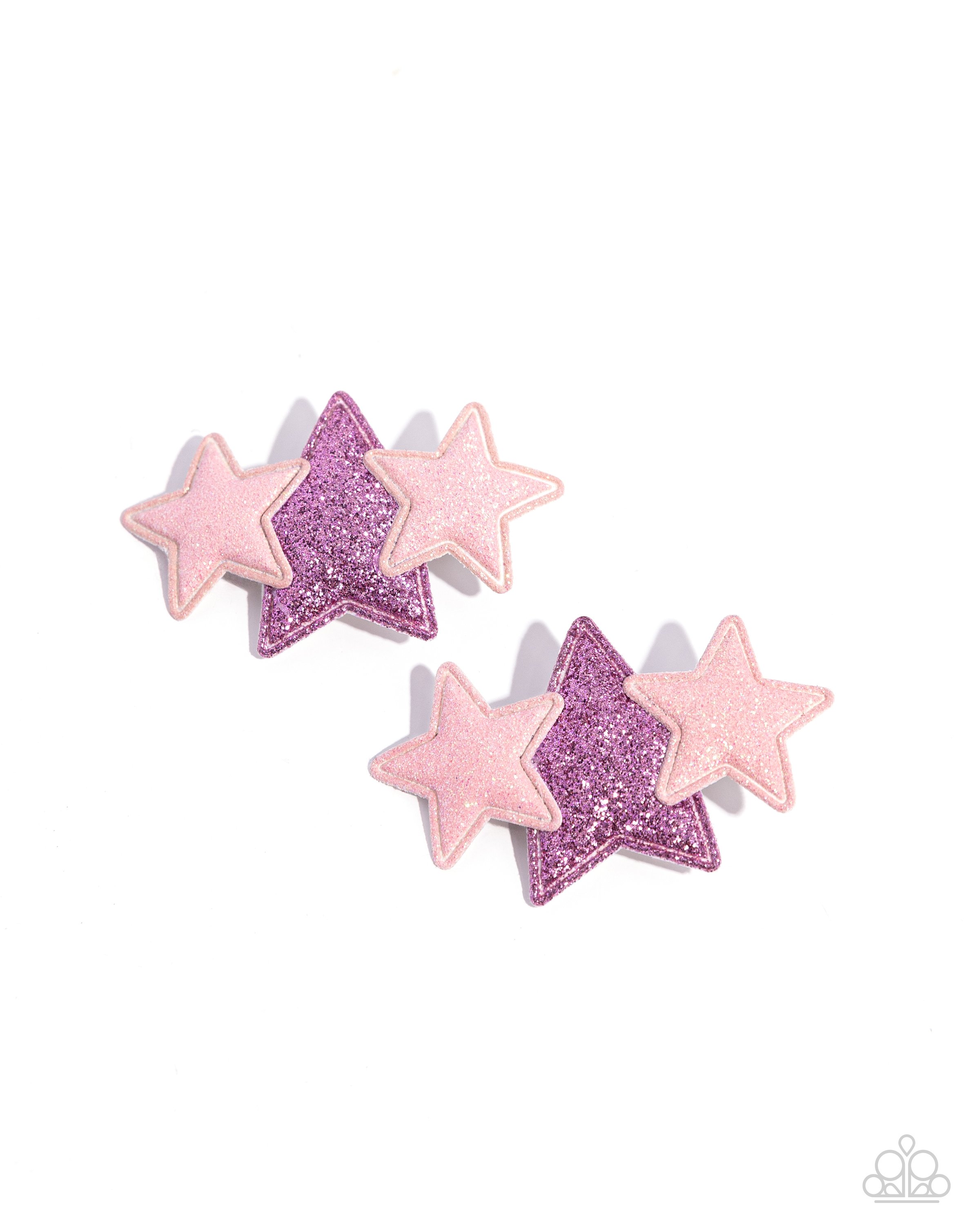 Starry Seamstress-Pink Sparkly Star-Shaped Pair of Puffy Hair Clips