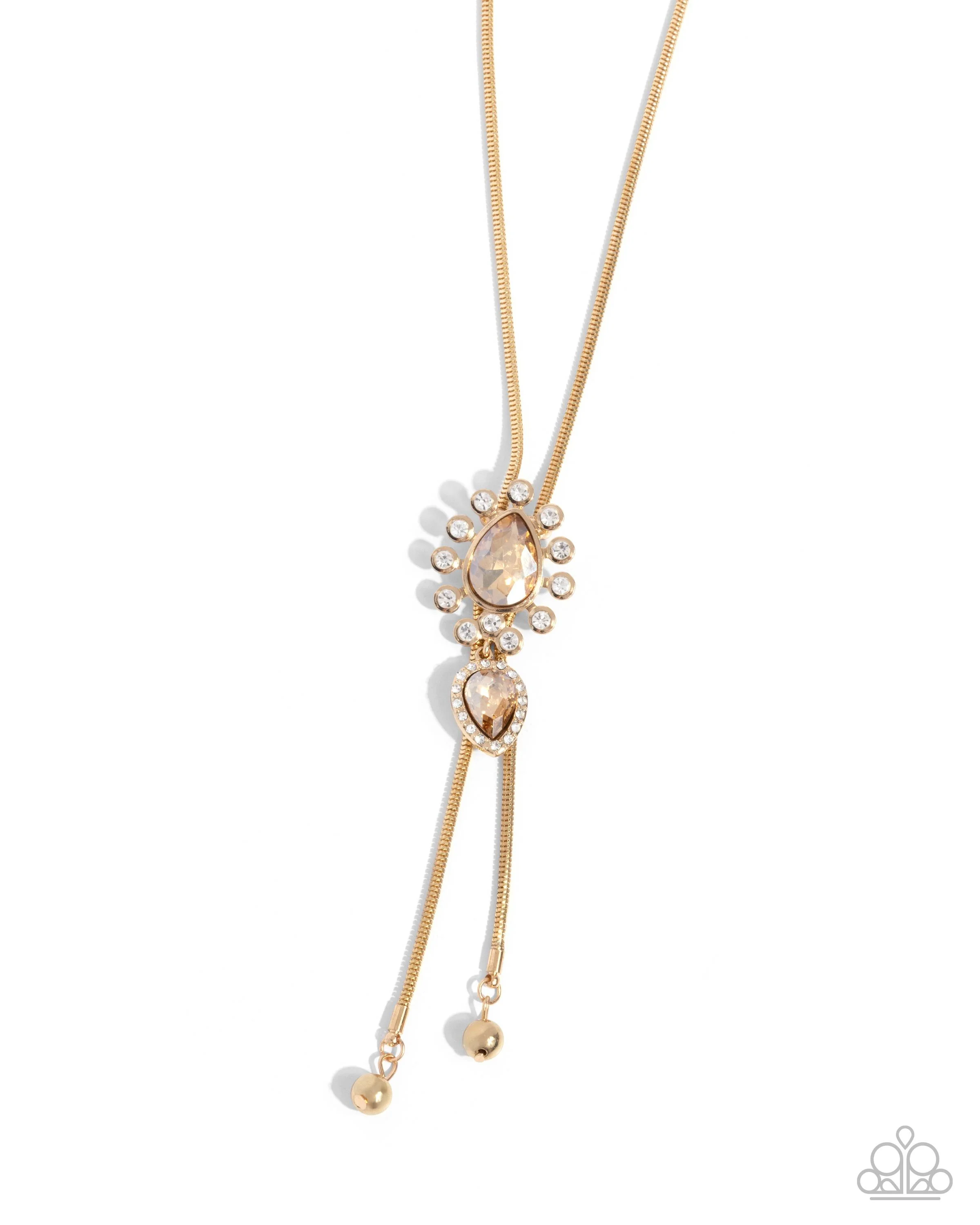 ,London Layers-Champagne Styled Teardrop Necklace with Gold Colored Snake Chain with Matching Earrings