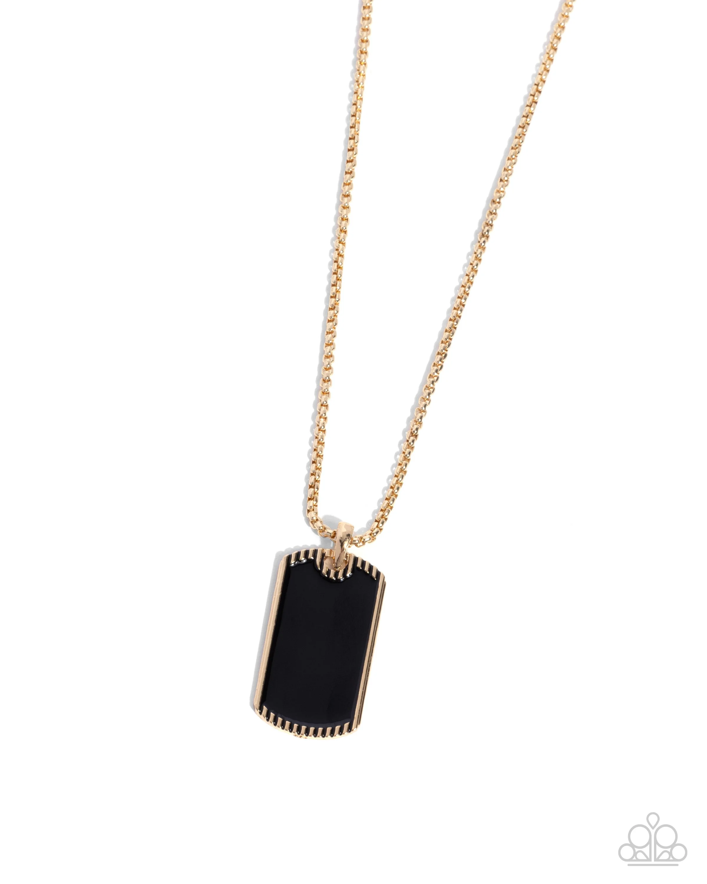 Admirable Alignment-Black Painted, Textured Gold Colored Dog Tag with Gold Colored Men's Box Chain
